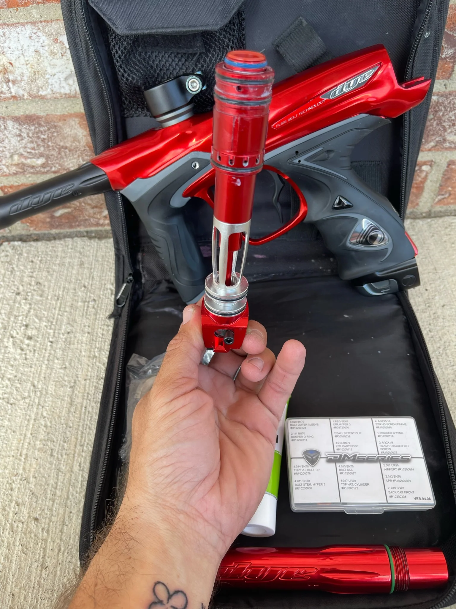 Used Dye DM15 Paintball Marker - Gloss Red w/ 2 UL Backs, Lockdown 2 Feedneck, SLAP ASA, Deuce Trigger - Image 11