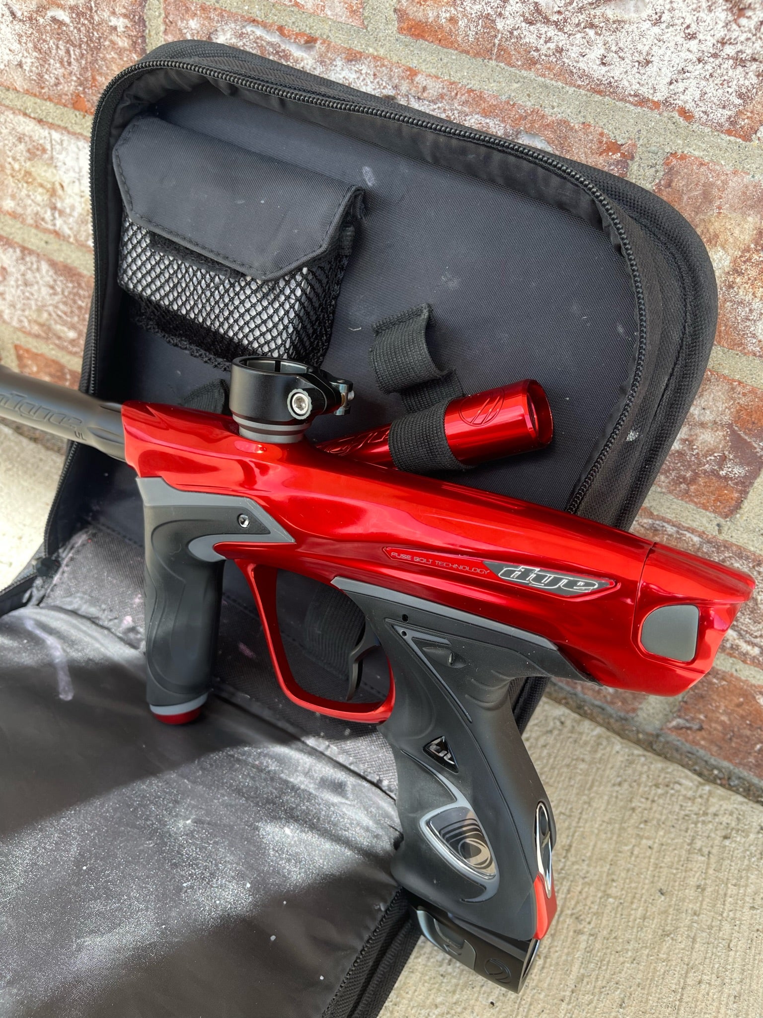 Used Dye DM15 Paintball Marker - Gloss Red w/ 2 UL Backs, Lockdown 2 Feedneck, SLAP ASA, Deuce Trigger - Image 3