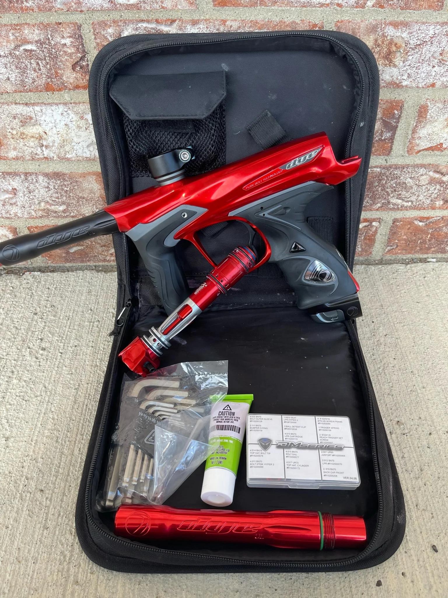 Used Dye DM15 Paintball Marker - Gloss Red w/ 2 UL Backs, Lockdown 2 Feedneck, SLAP ASA, Deuce Trigger - Image 7