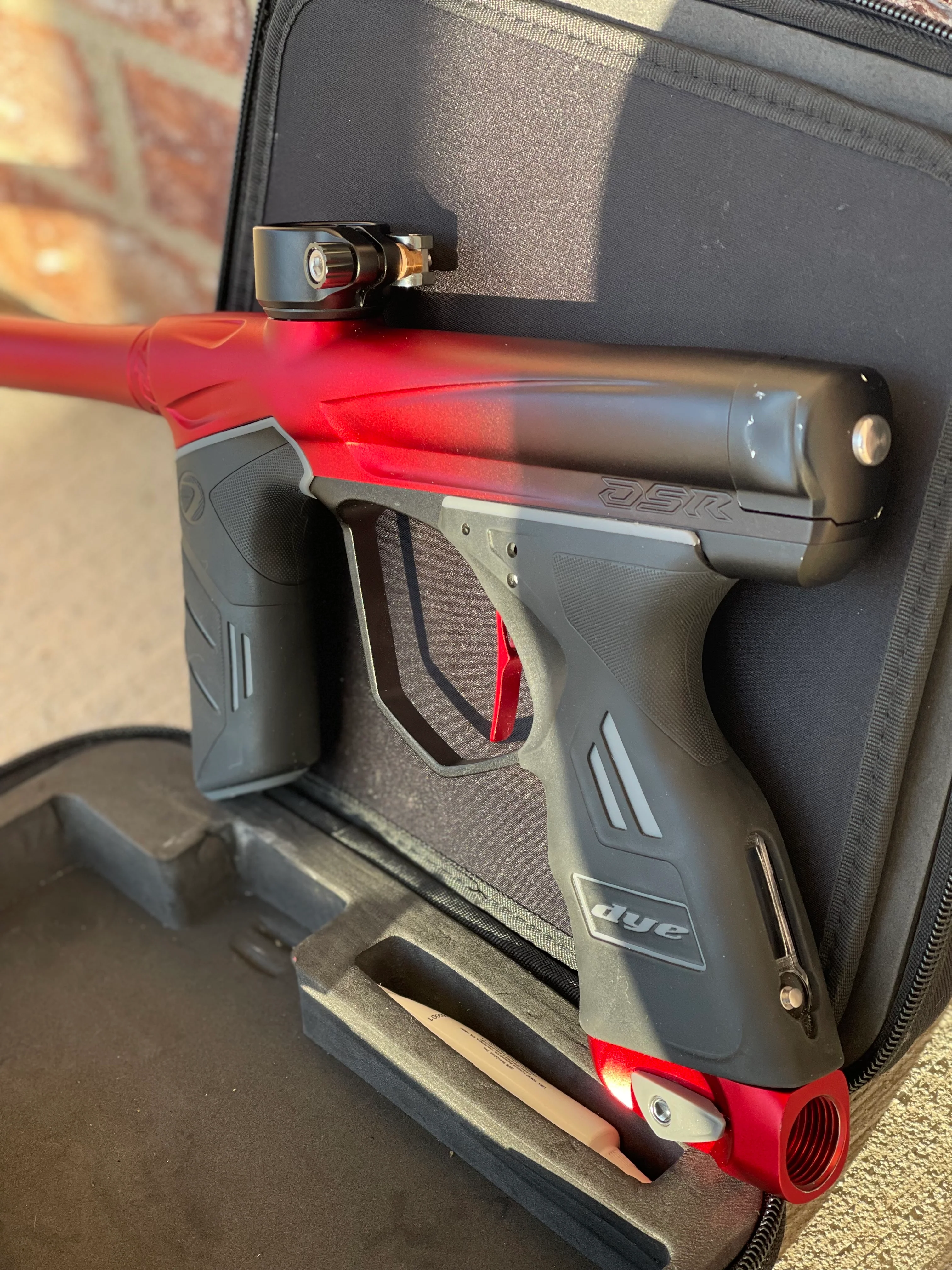 Used Dye DSR Paintball Gun - Black Cherry w/ Flex Face Bolt, Flex Flow Can, 4th Gen Eye Pipe, and Lockdown 2 Feedneck - Image 2