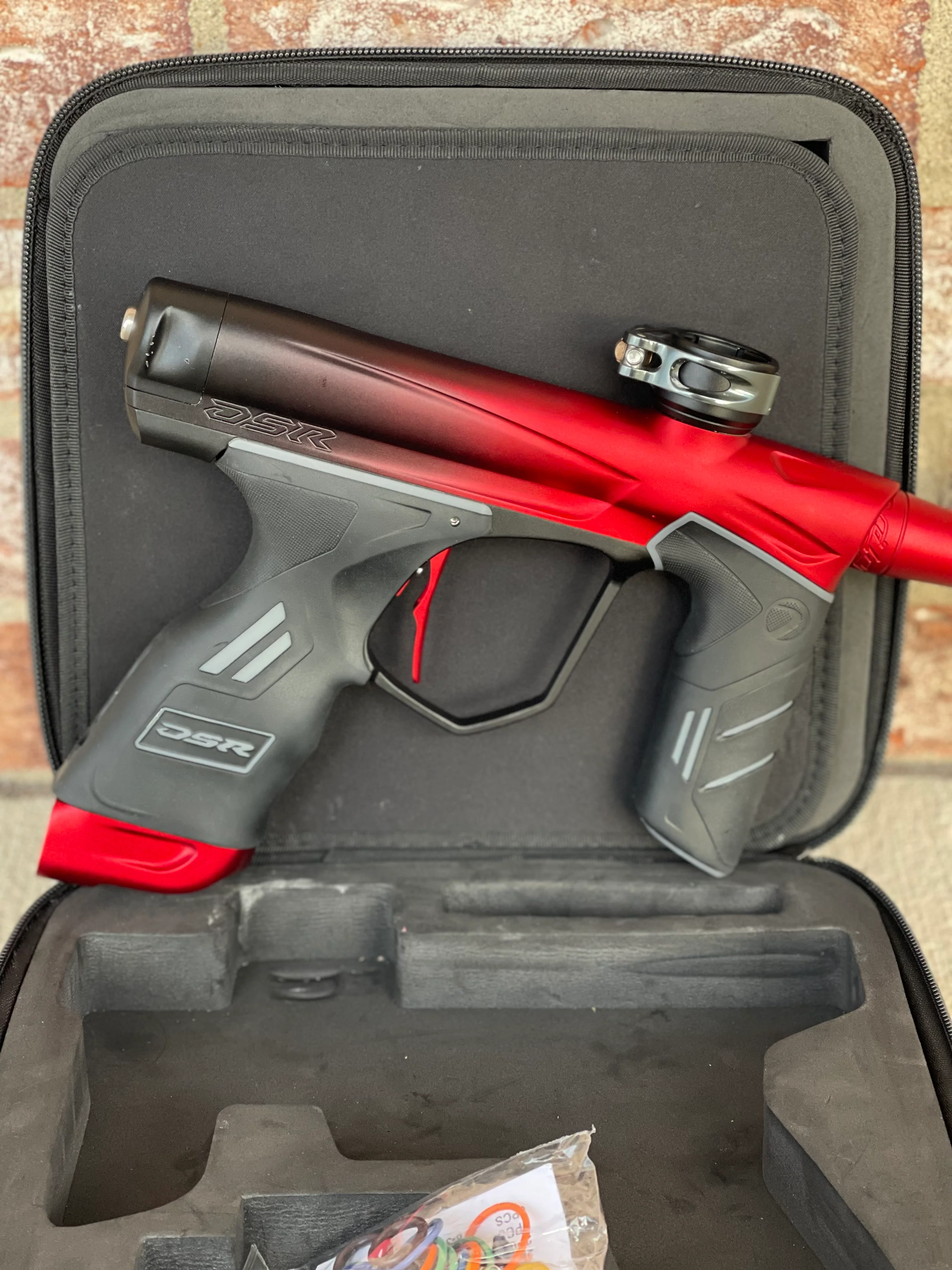 Used Dye DSR Paintball Gun - Black Cherry w/ Flex Face Bolt, Flex Flow Can, 4th Gen Eye Pipe, and Lockdown 2 Feedneck - Image 5
