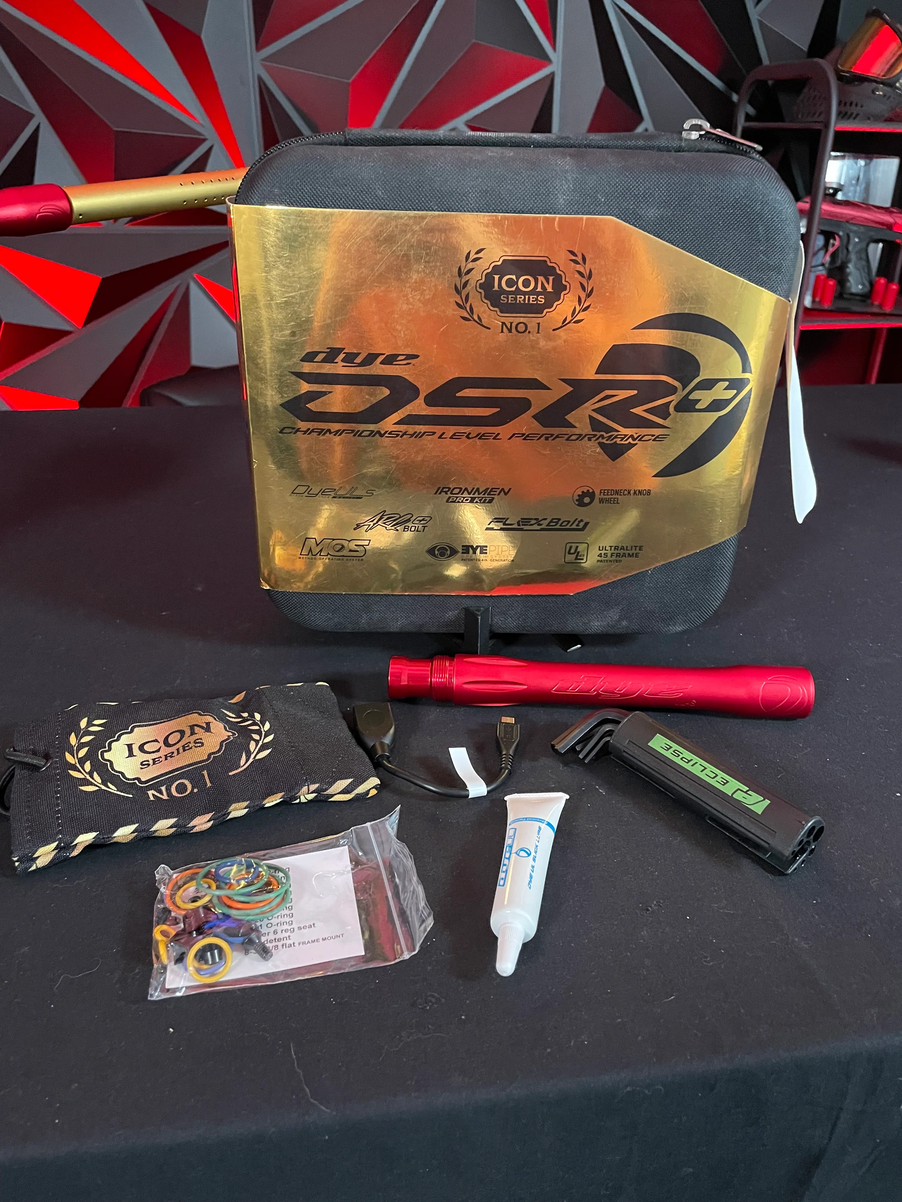 Used Dye DSR+ Paintball Gun - ICON Edition Gold/Red w/ IM Pro Kit - Image 10