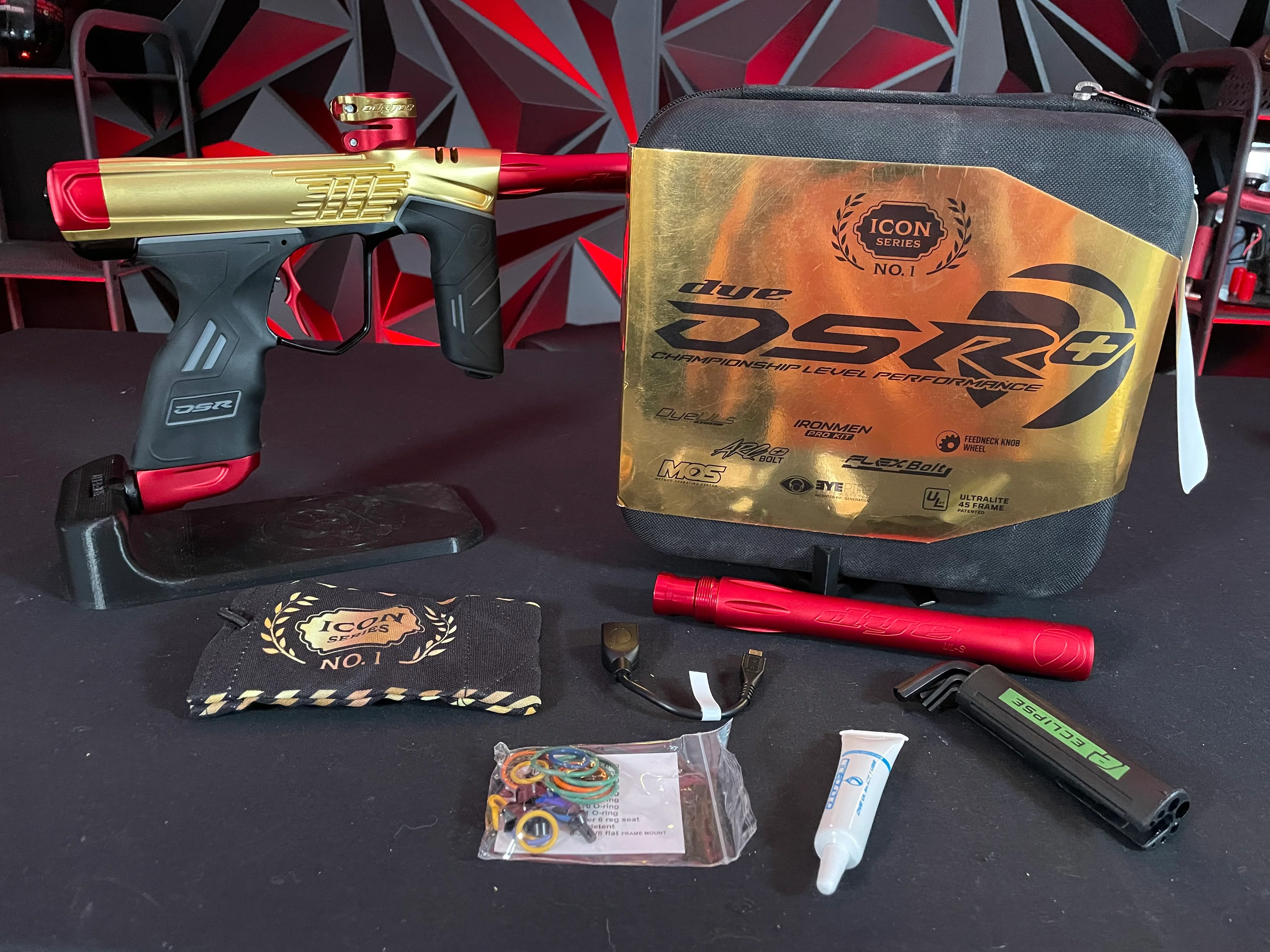 Used Dye DSR+ Paintball Gun - ICON Edition Gold/Red w/ IM Pro Kit - Image 11