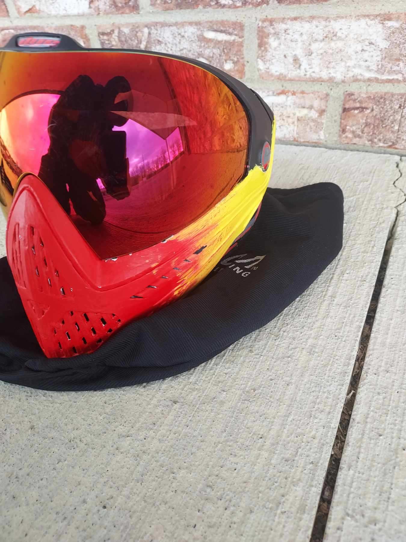 Used Dye I5 Paintball Goggle - Red/Yellow Custom Painted - Image 2