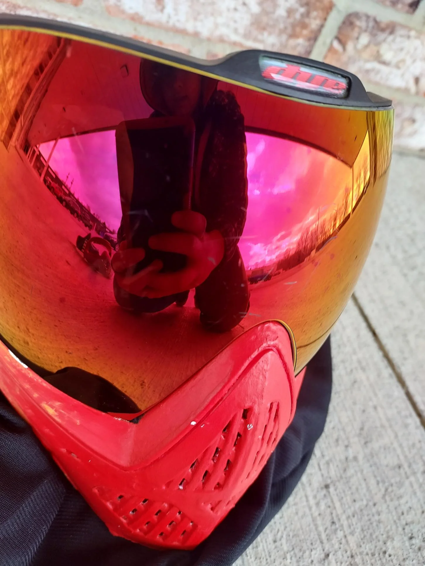 Used Dye I5 Paintball Goggle - Red/Yellow Custom Painted - Image 4