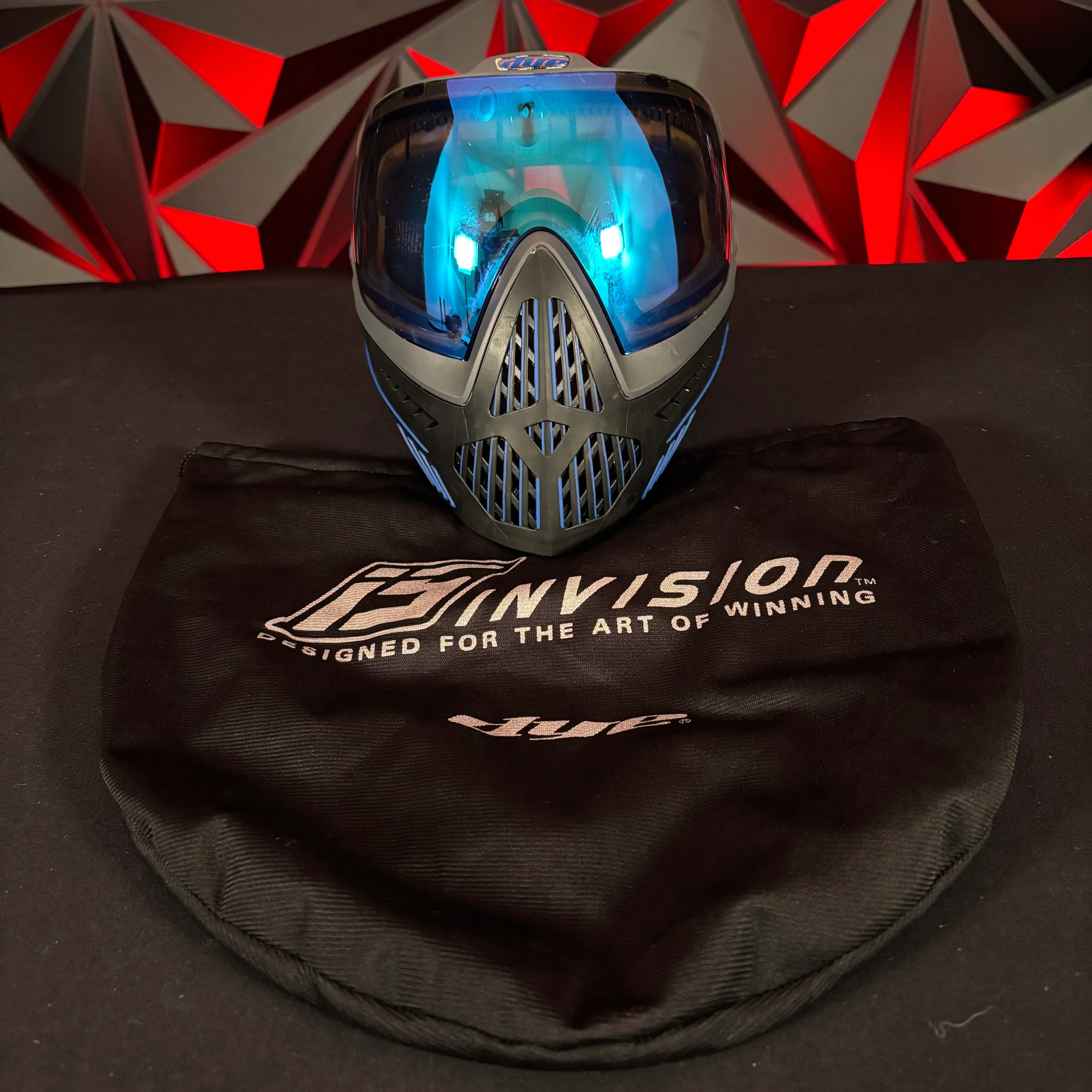 Used Dye I5 Paintball Goggle - Storm (Black w/Blue) w/Chin Strap and Soft Goggle Bag