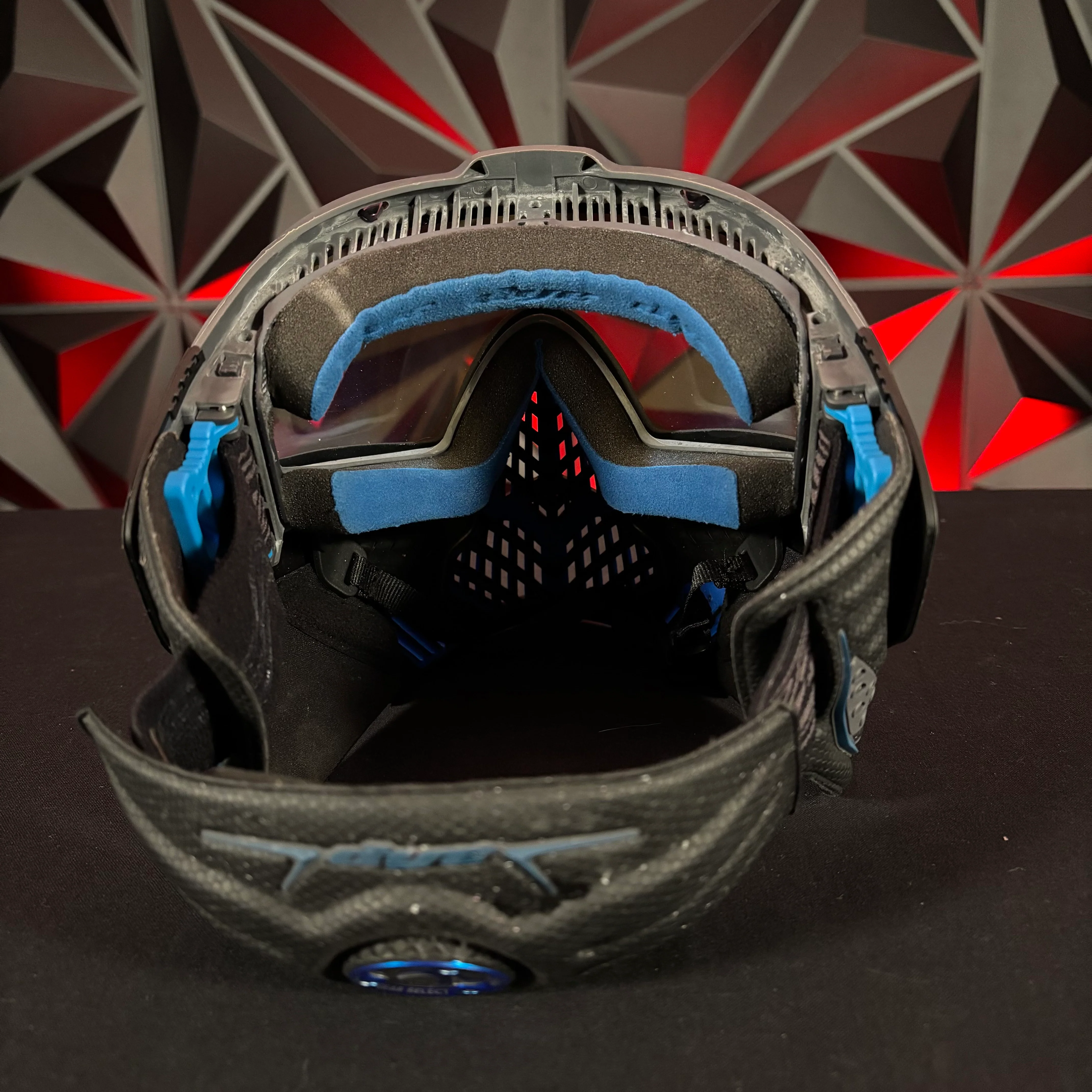 Used Dye I5 Paintball Goggle - Storm (Black w/Blue) w/Chin Strap and Soft Goggle Bag - Image 6