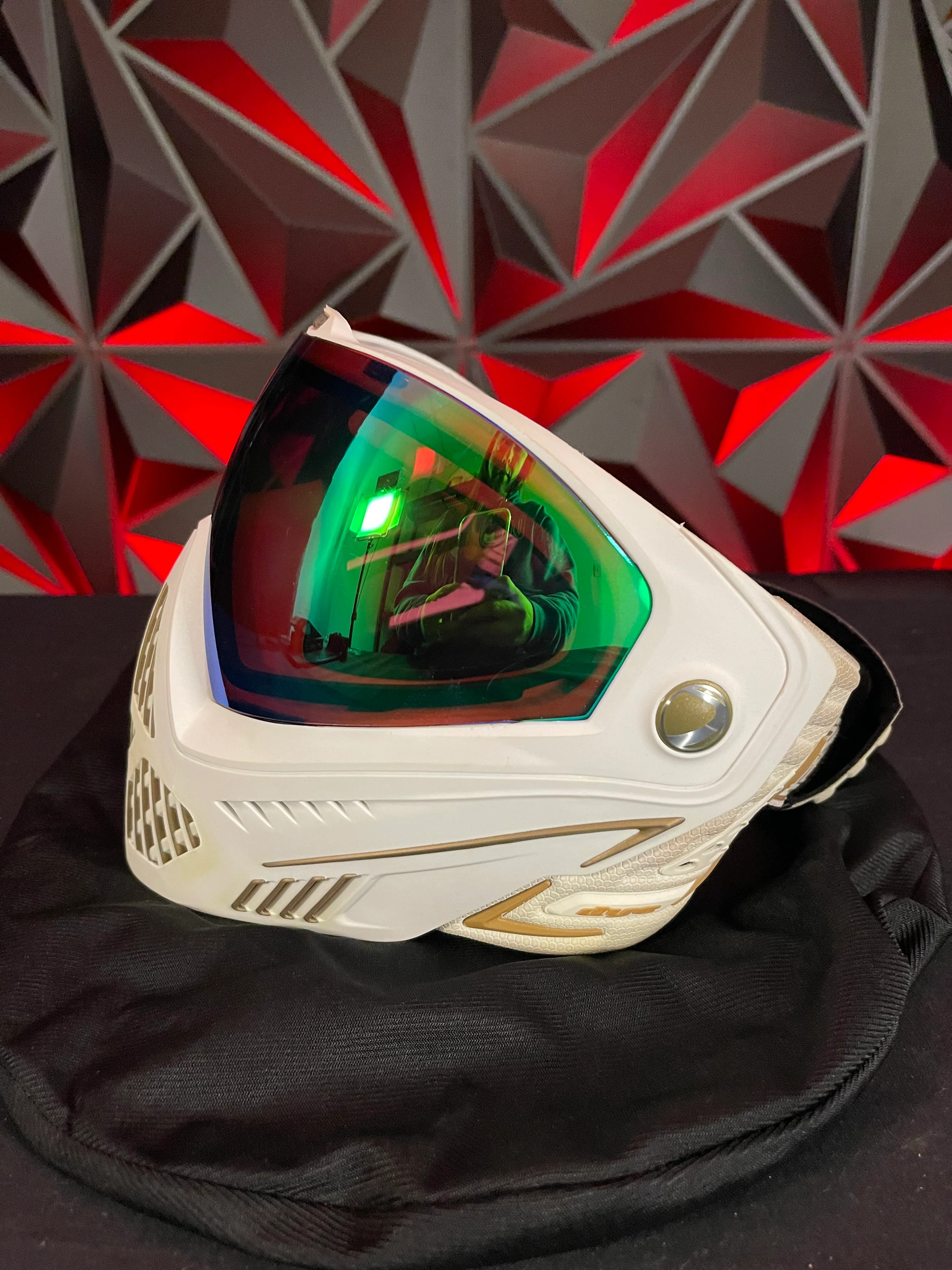 Used Dye I5 Paintball Goggle - White / Gold w/ Soft Goggle Bag - Image 4
