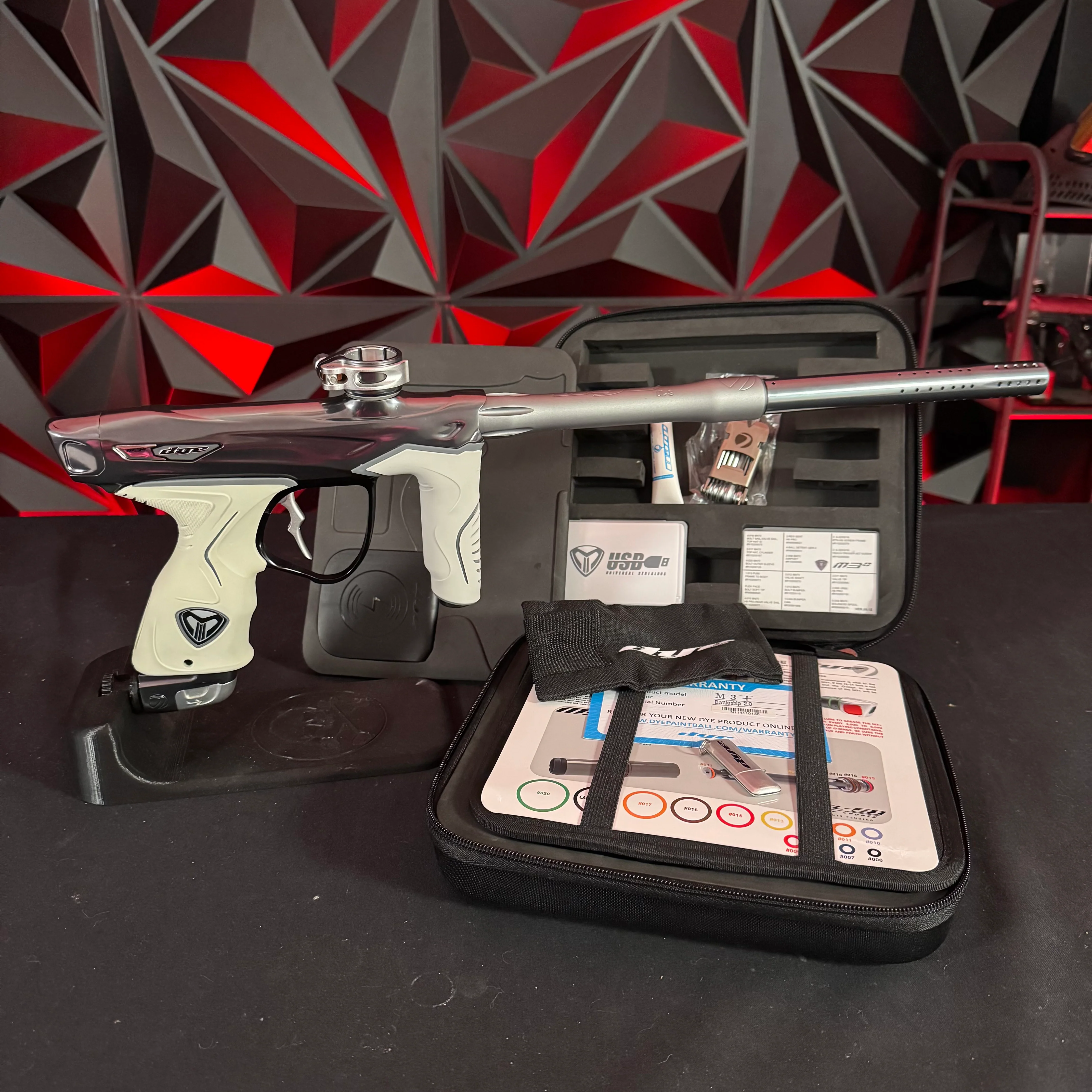 Used Dye M3+ Paintball Gun - Battleship 2.0 w/MOSAir Board and Grey Grips