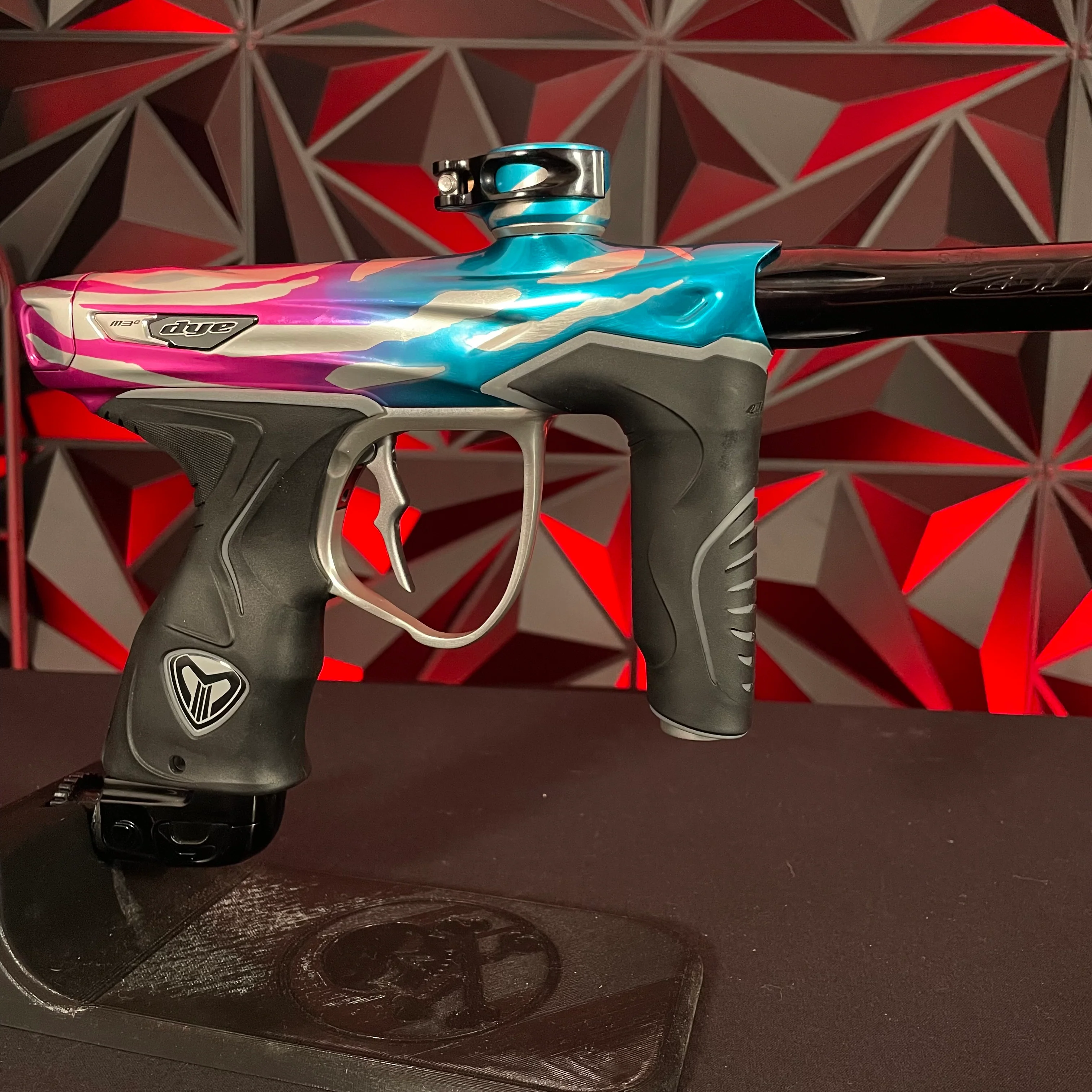 Used Dye M3+ Paintball Gun - Tiger Royalty (Pink & Cyan) w/ MOSAir Charging Pad - Image 4