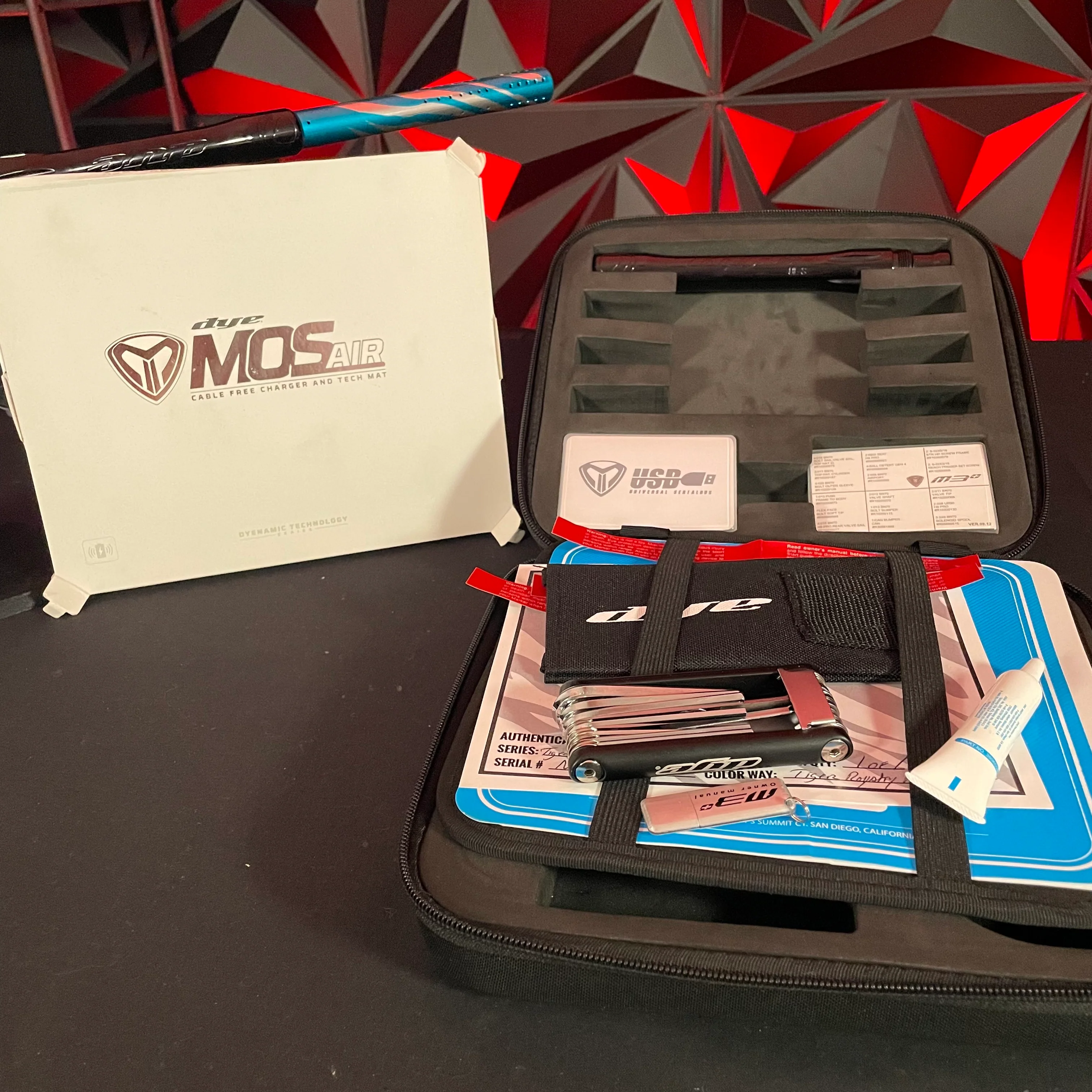 Used Dye M3+ Paintball Gun - Tiger Royalty (Pink & Cyan) w/ MOSAir Charging Pad - Image 8