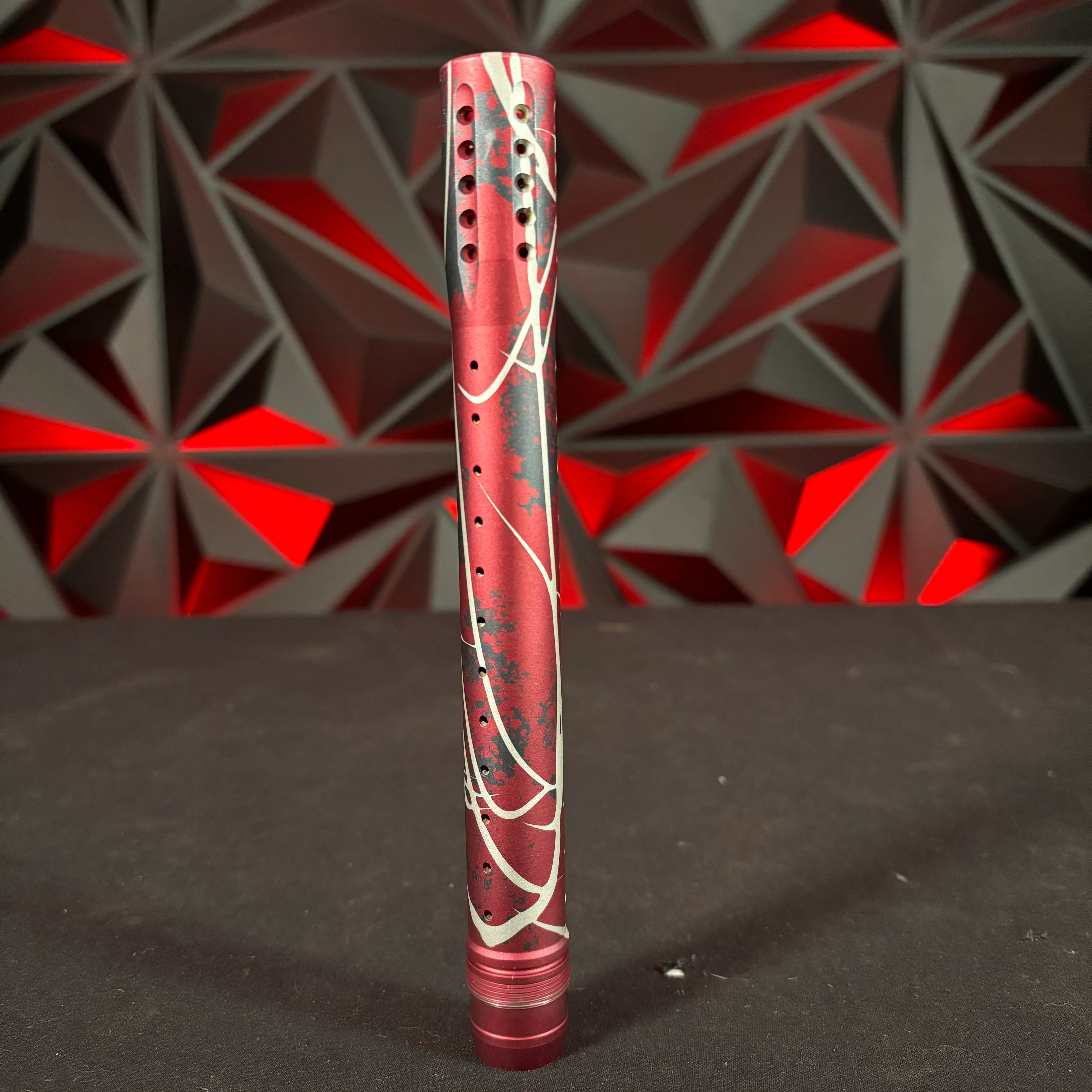 Used Dye UL Paintball Barrel Tip - Custom Red/Pewter/White Splash