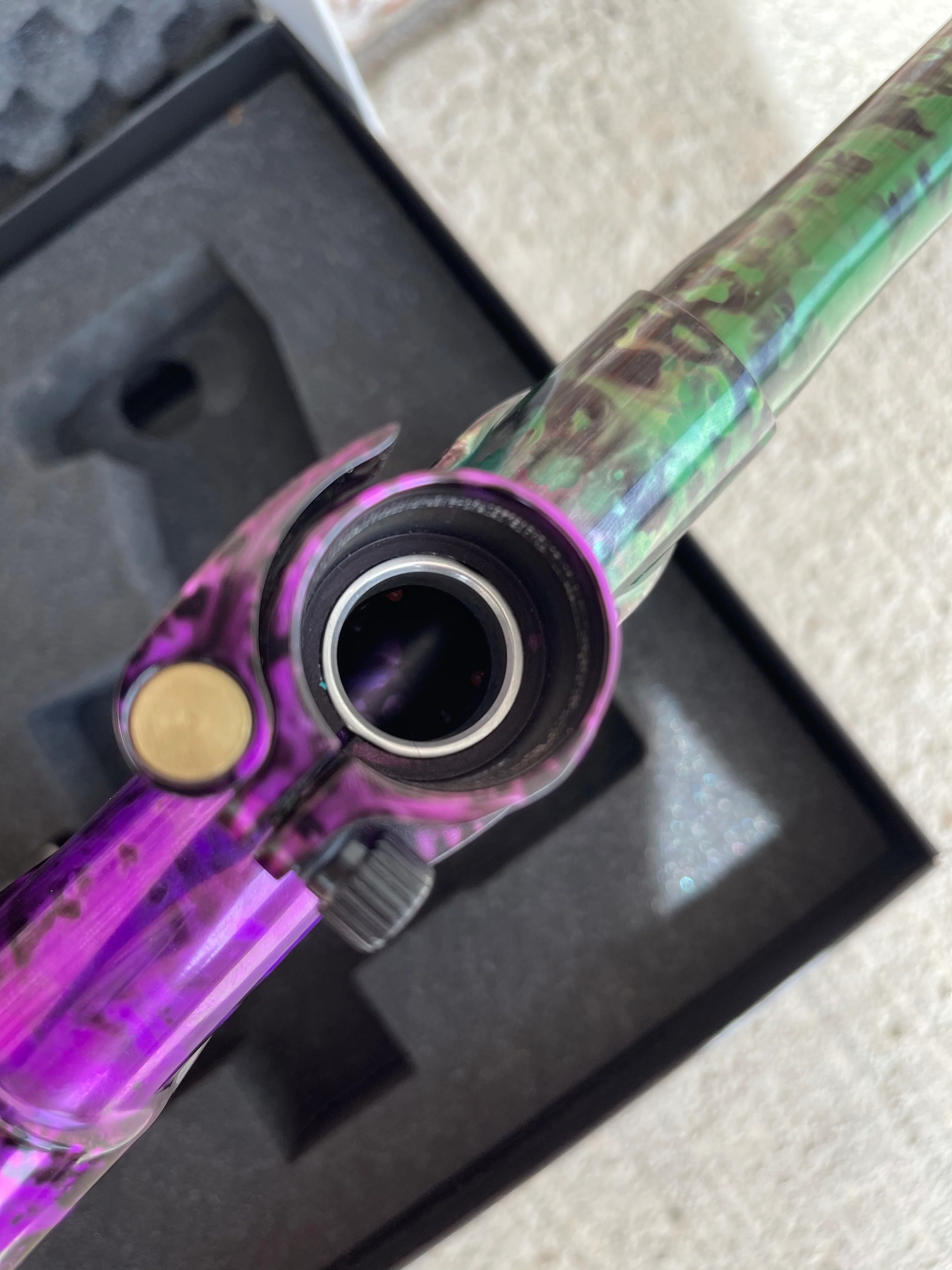 Used Empire Axe Pro Paintball Gun - Acid Wash Pruple / Green - Image 6