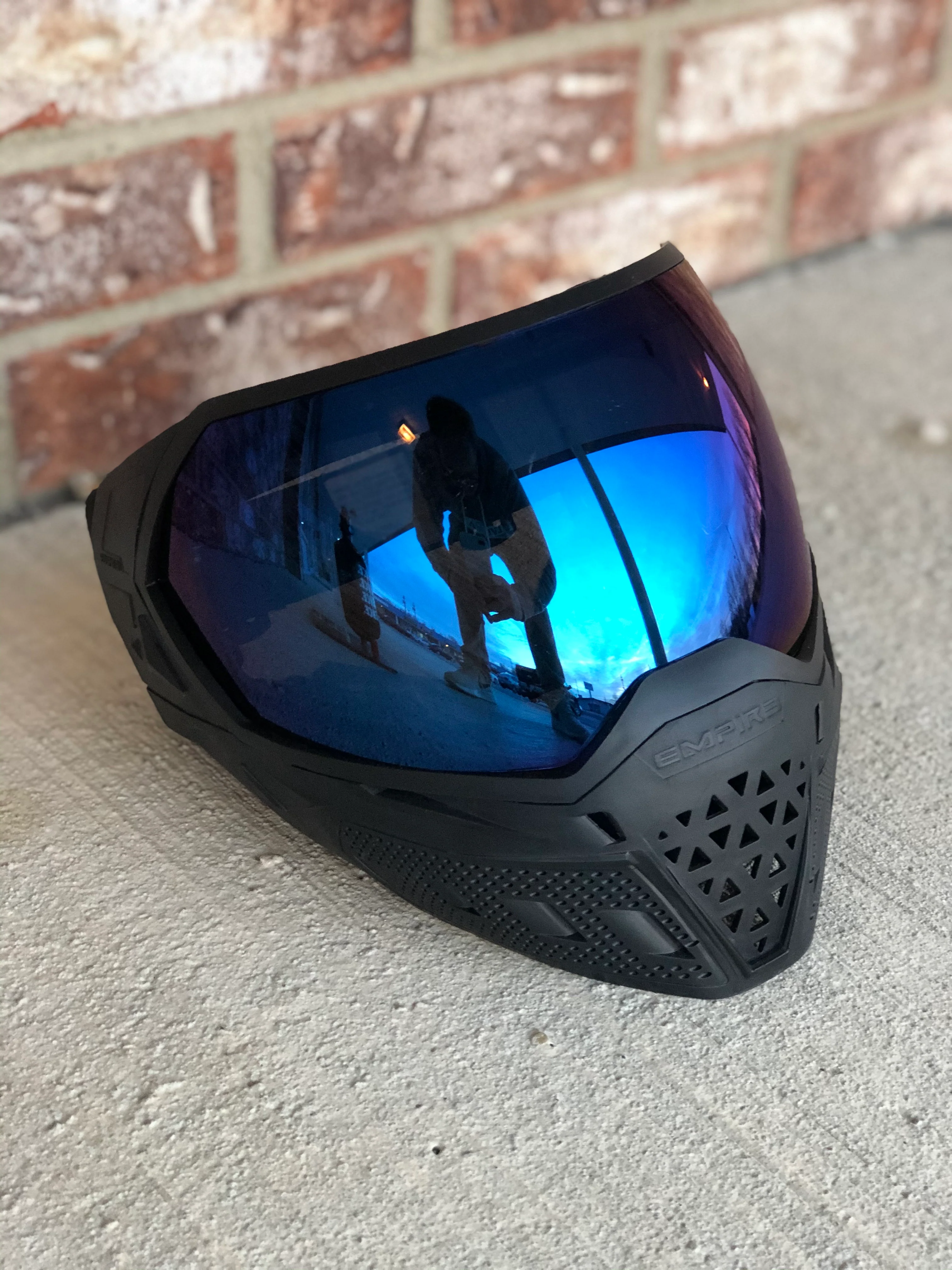 Used Empire EVS Paintball Mask- Black w/ Blue Mirror Lens - Image 2
