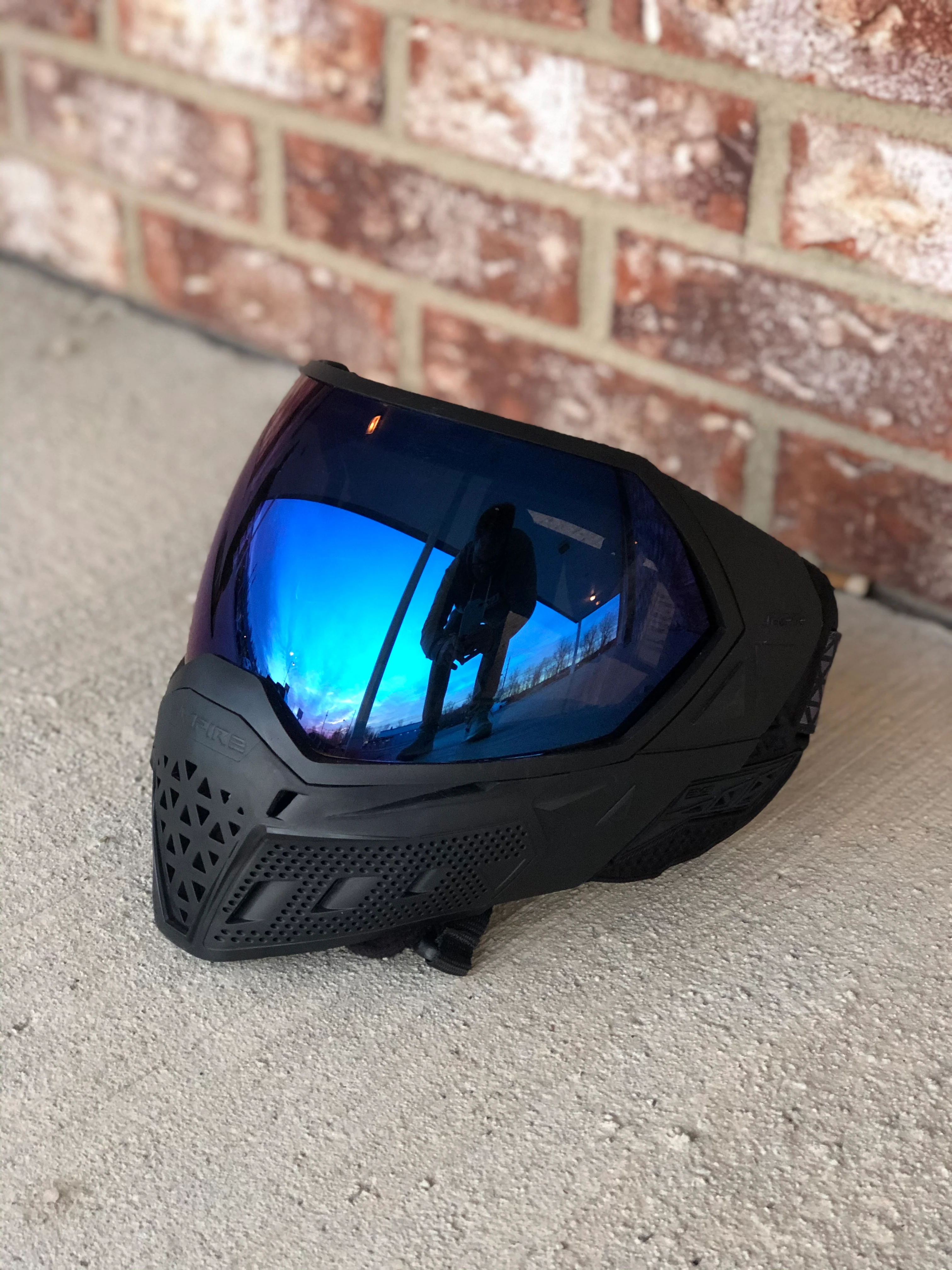 Used Empire EVS Paintball Mask- Black w/ Blue Mirror Lens - Image 3