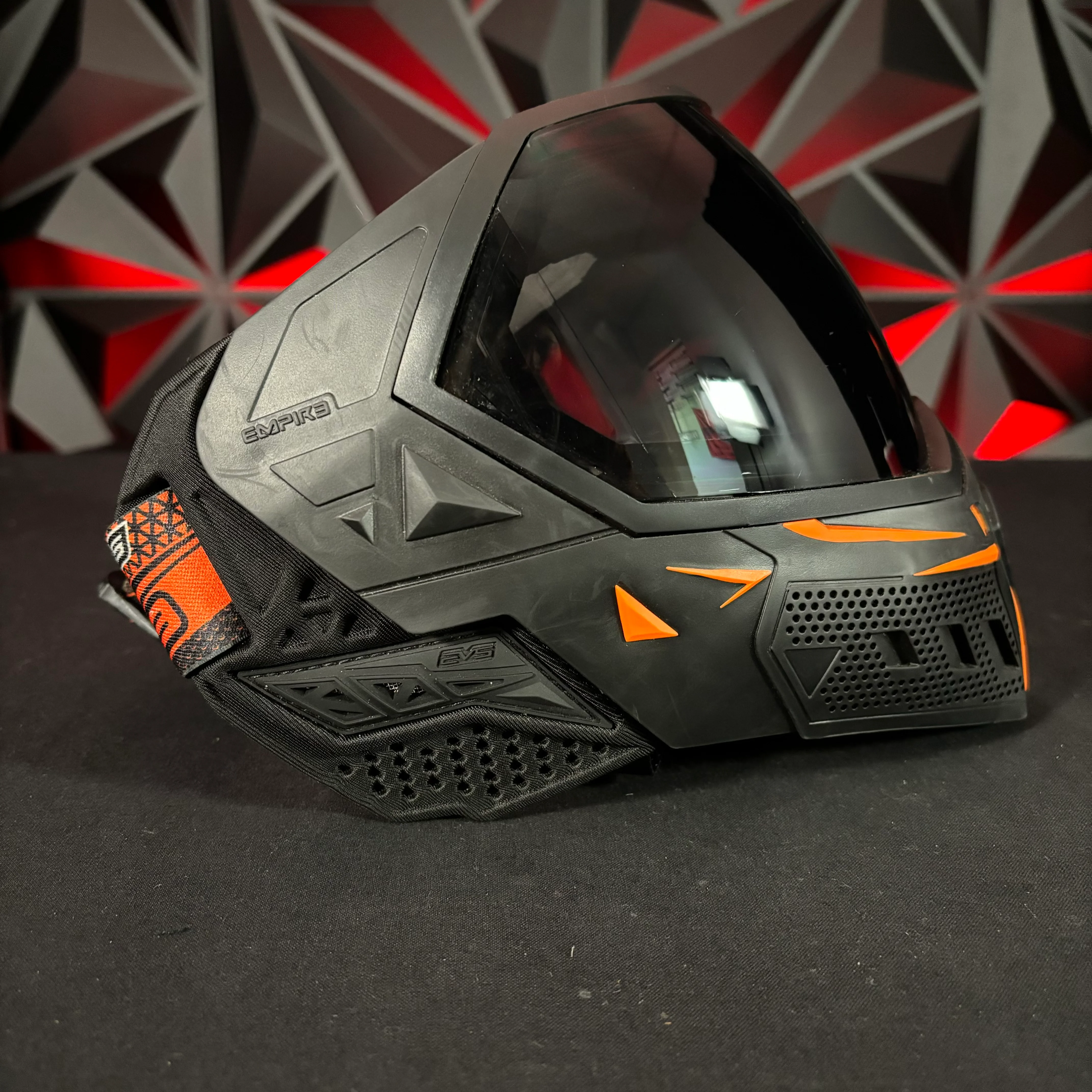 Used Empire EVS Paintball Mask - Black / Orange w/ Smoke Lens & Soft Goggle Bag - Image 2