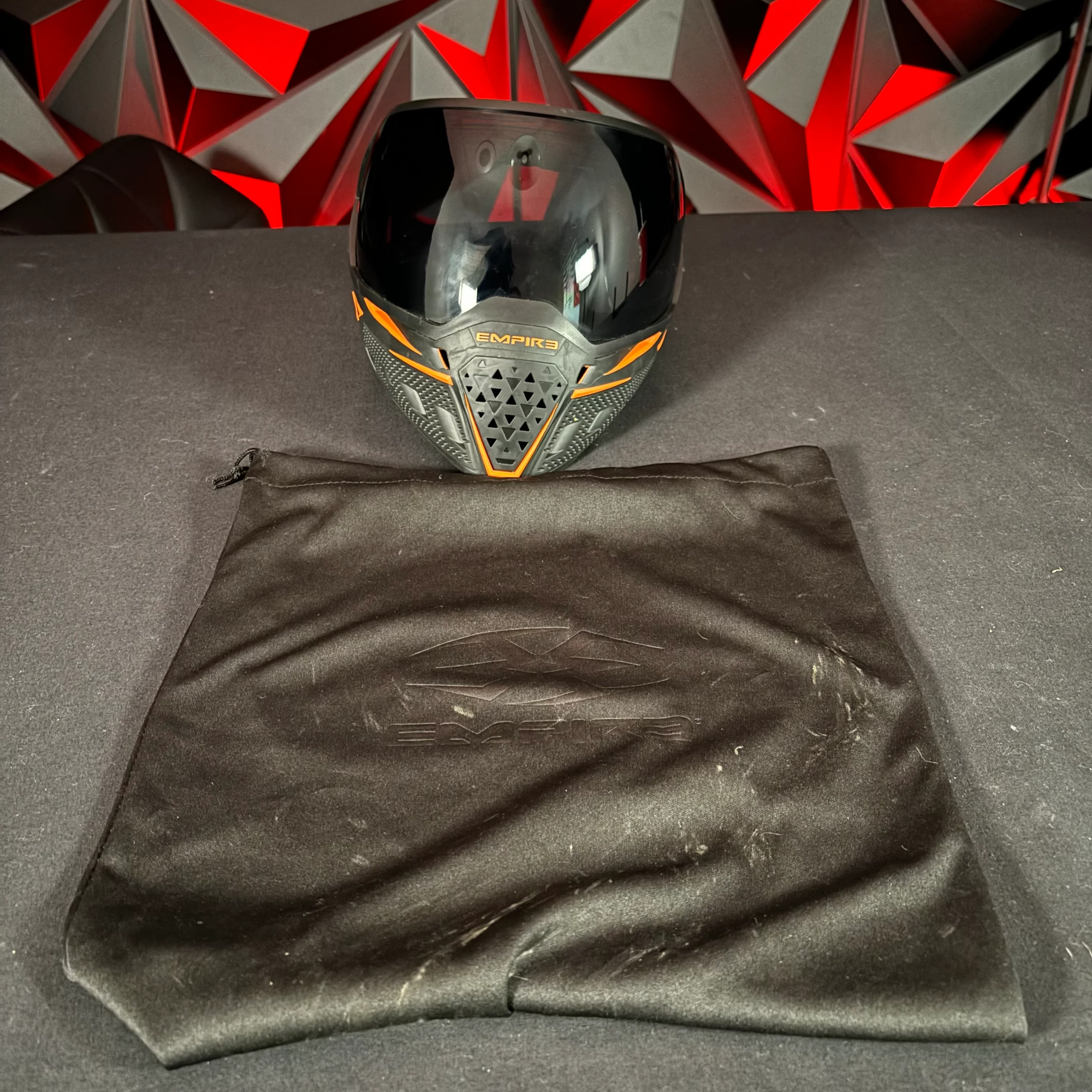 Used Empire EVS Paintball Mask - Black / Orange w/ Smoke Lens & Soft Goggle Bag - Image 6