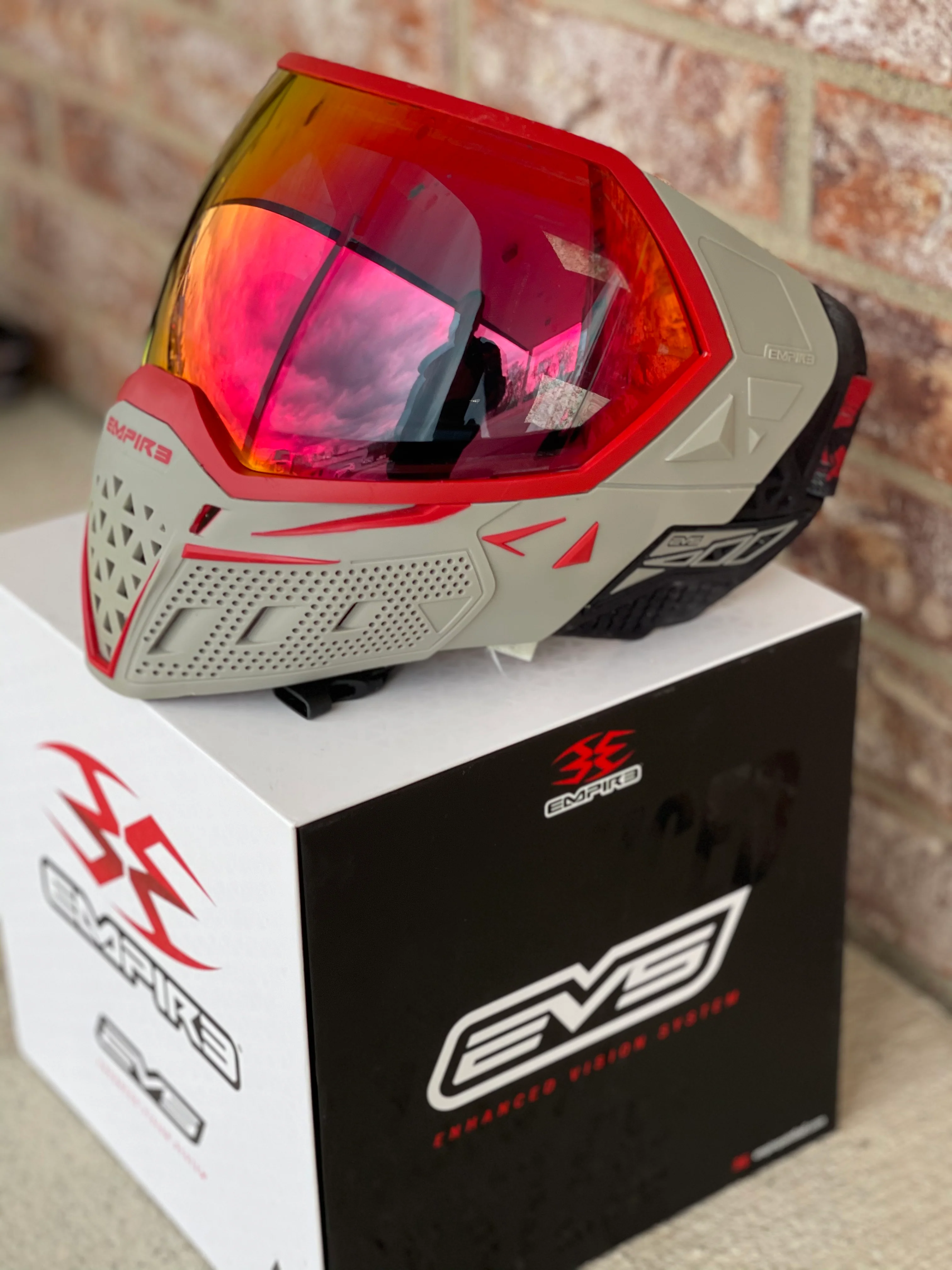 Used Empire EVS Paintball Mask - Grey/Red - w/ 2 additional Head Straps - Image 2