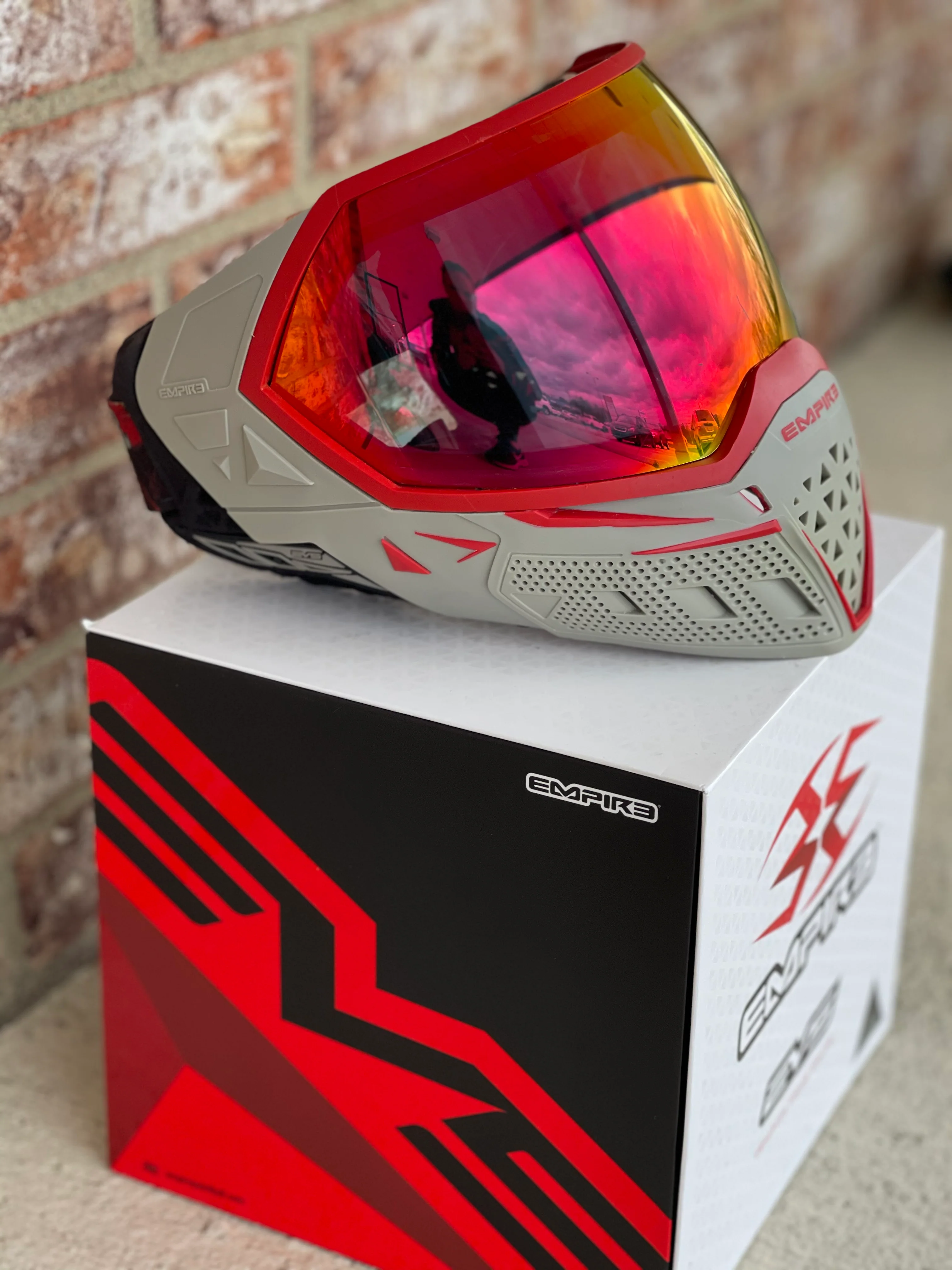 Used Empire EVS Paintball Mask - Grey/Red - w/ 2 additional Head Straps - Image 3