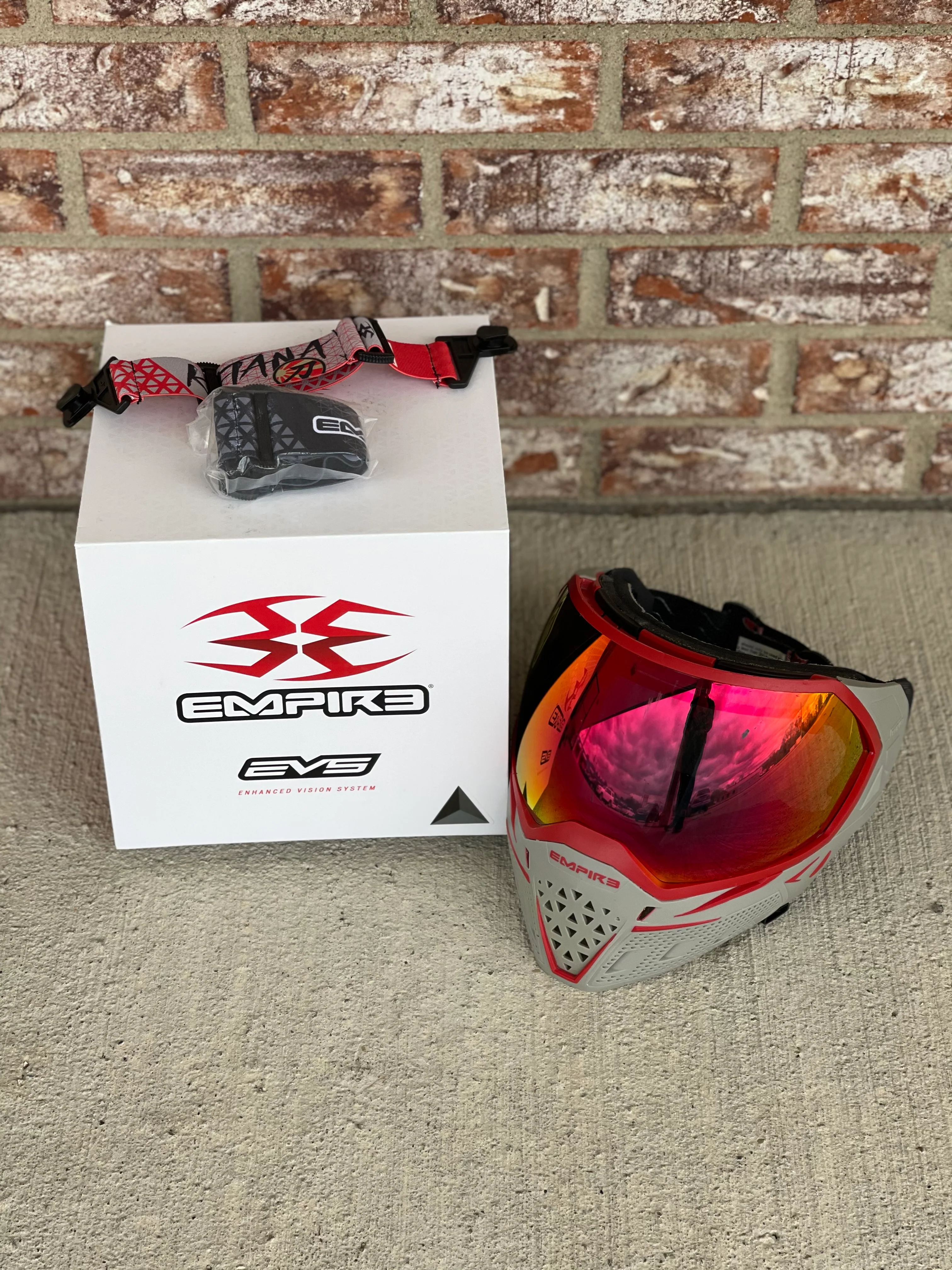 Used Empire EVS Paintball Mask - Grey/Red - w/ 2 additional Head Straps - Image 5