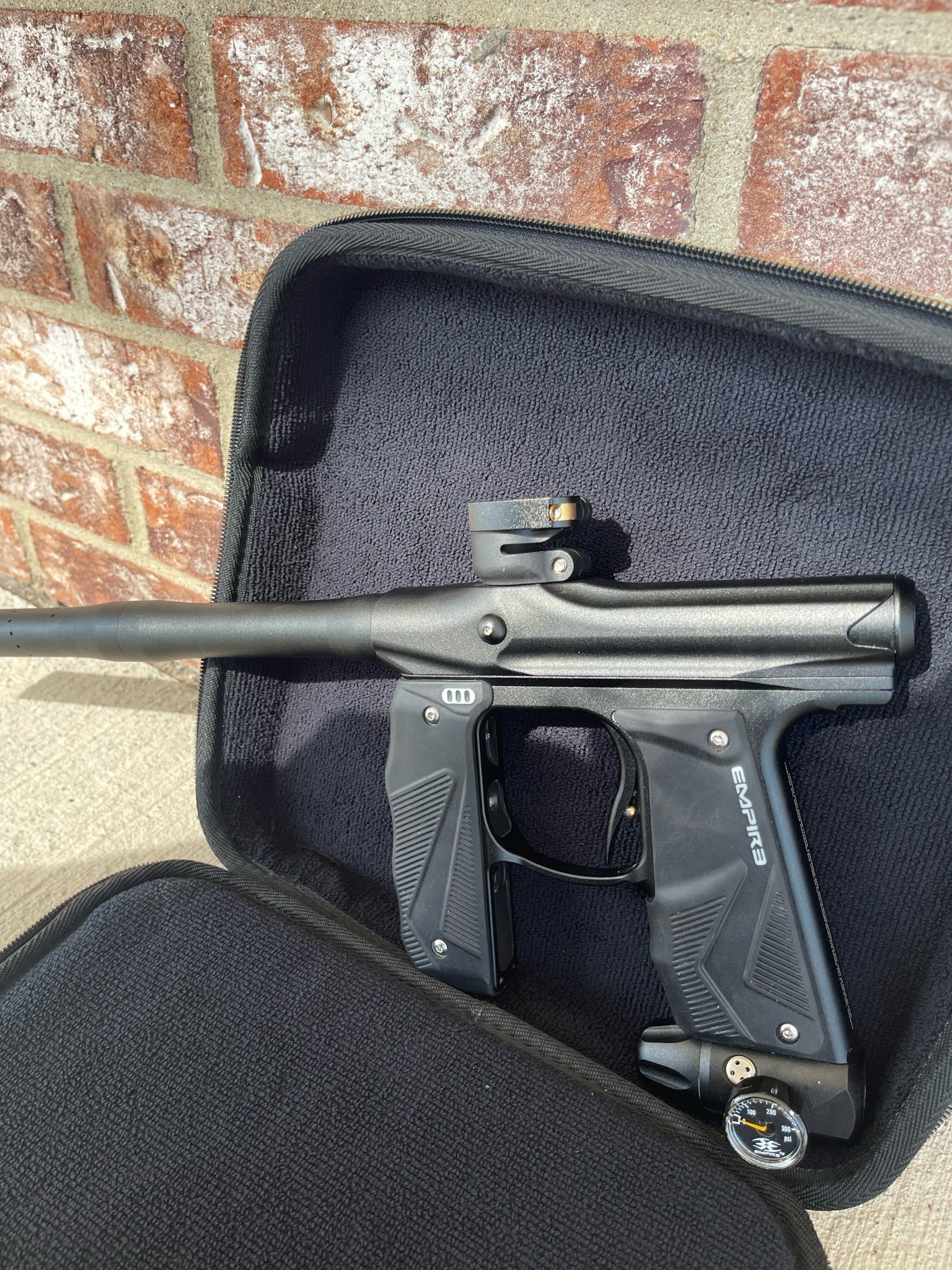 Used Empire Mini GS Paintball Gun - Black w/ 2 Piece Barrel & HK Army Exo 2.0 Marker Case - Image 2