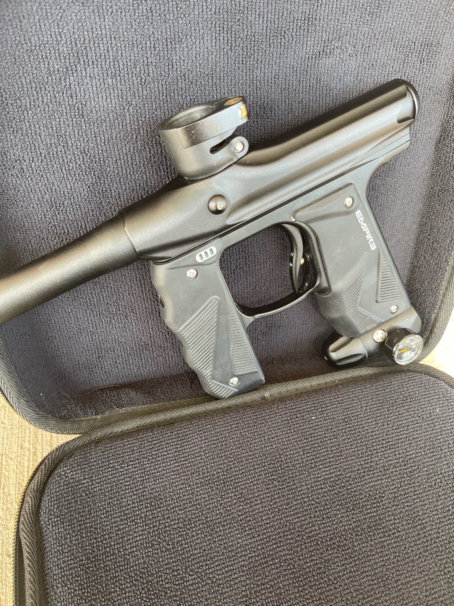 Used Empire Mini GS Paintball Gun - Black w/ 2 Piece Barrel & HK Army Exo 2.0 Marker Case - Image 4