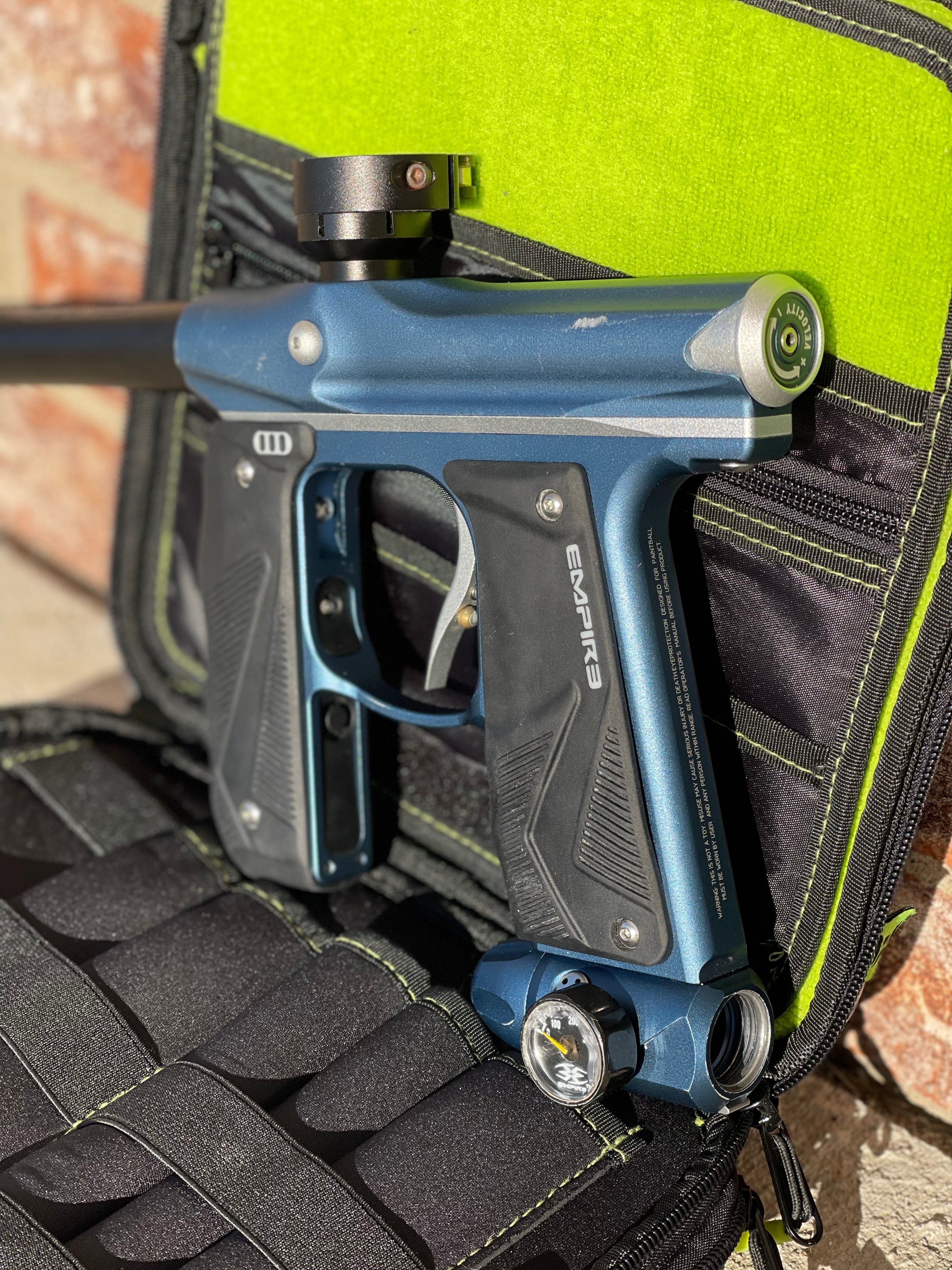 Used Empire Mini GS Paintball Gun - Blue/Silver w/ 14" 1 Piece Proto Barrel - Image 2