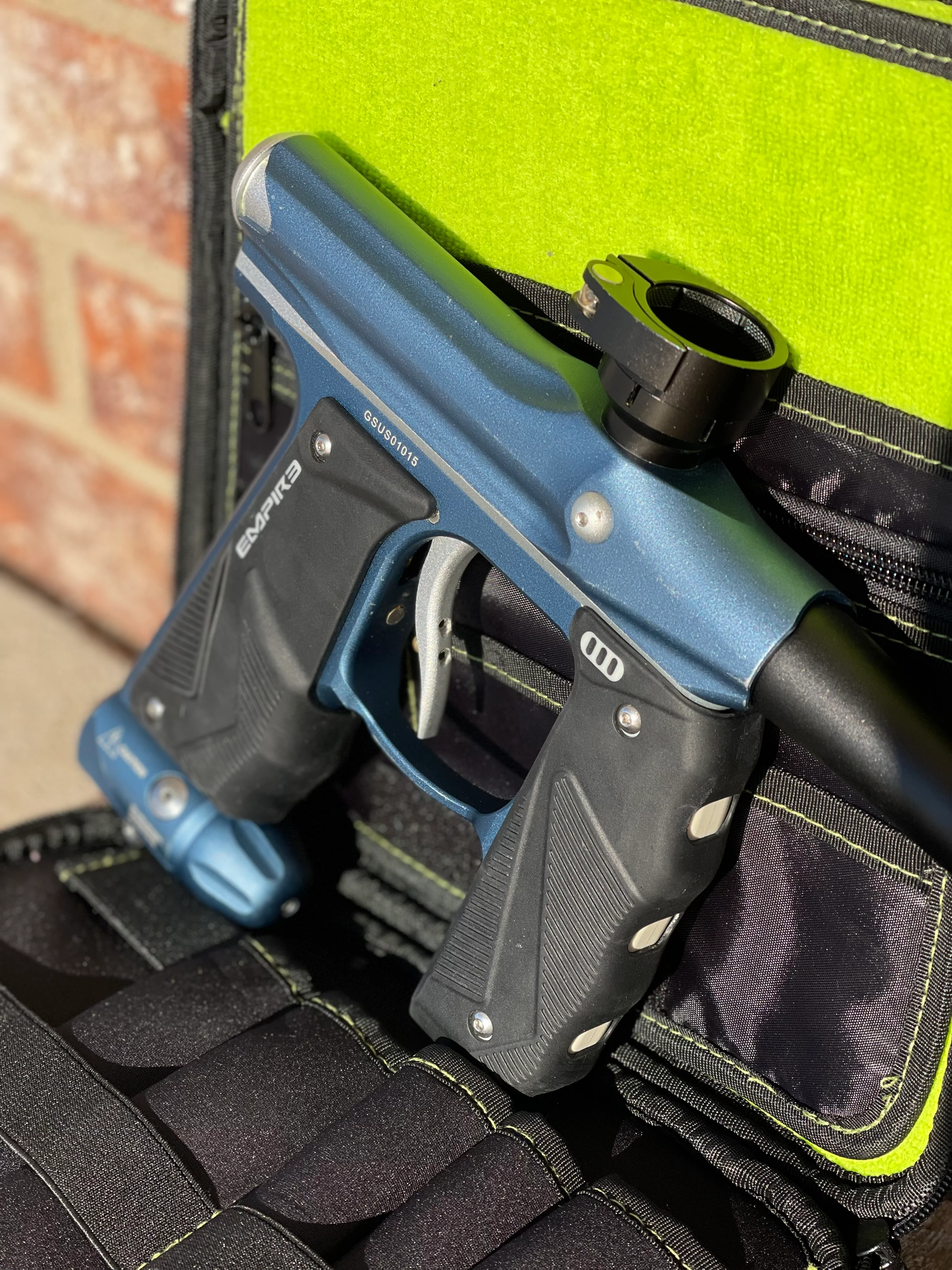 Used Empire Mini GS Paintball Gun - Blue/Silver w/ 14" 1 Piece Proto Barrel - Image 3