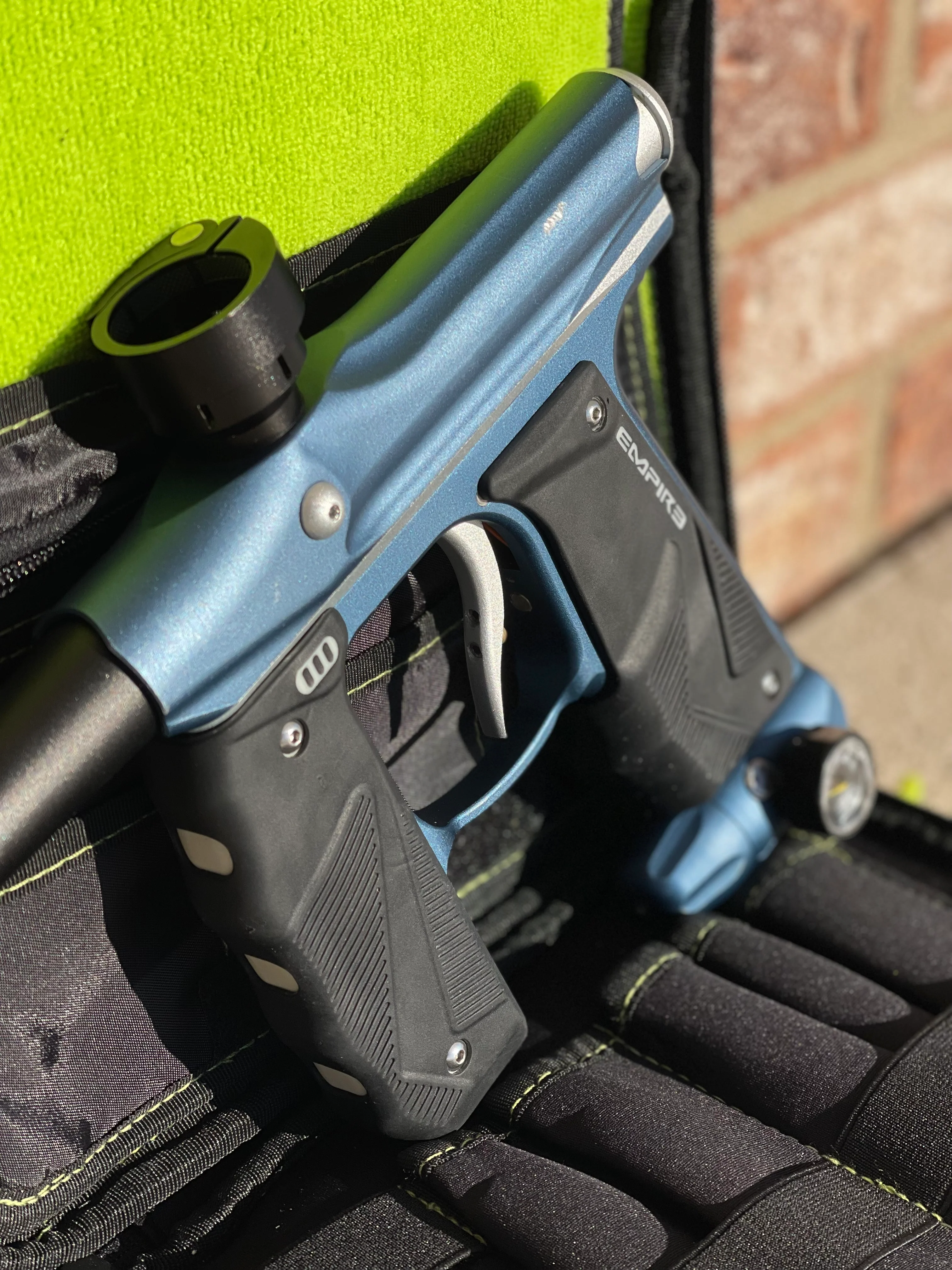 Used Empire Mini GS Paintball Gun - Blue/Silver w/ 14" 1 Piece Proto Barrel - Image 4