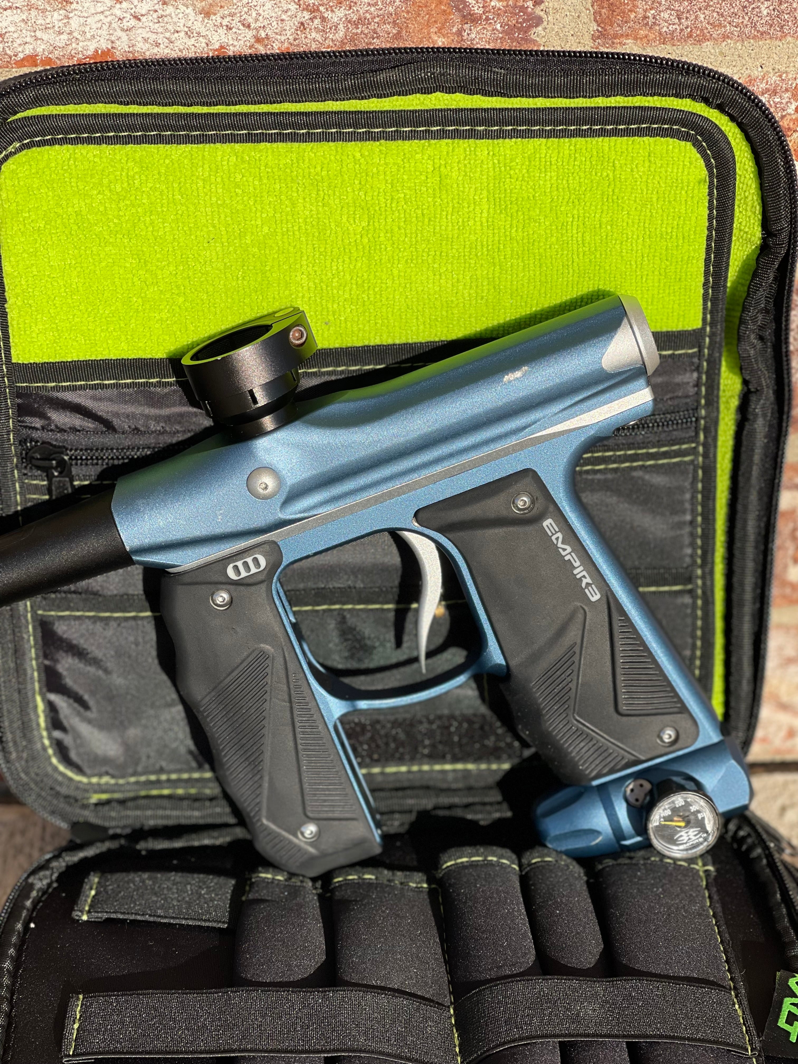 Used Empire Mini GS Paintball Gun - Blue/Silver w/ 14" 1 Piece Proto Barrel - Image 6