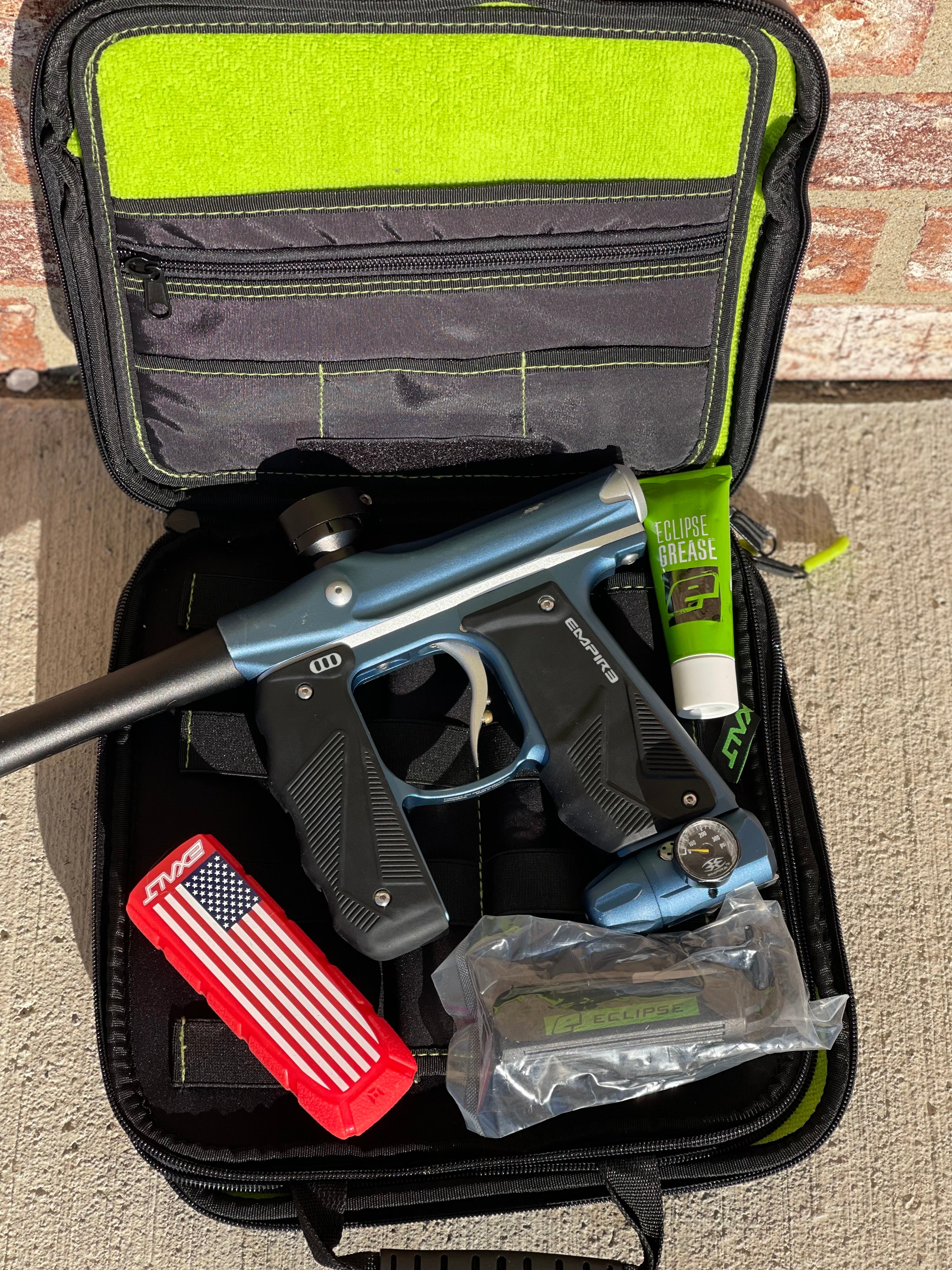 Used Empire Mini GS Paintball Gun - Blue/Silver w/ 14" 1 Piece Proto Barrel - Image 7