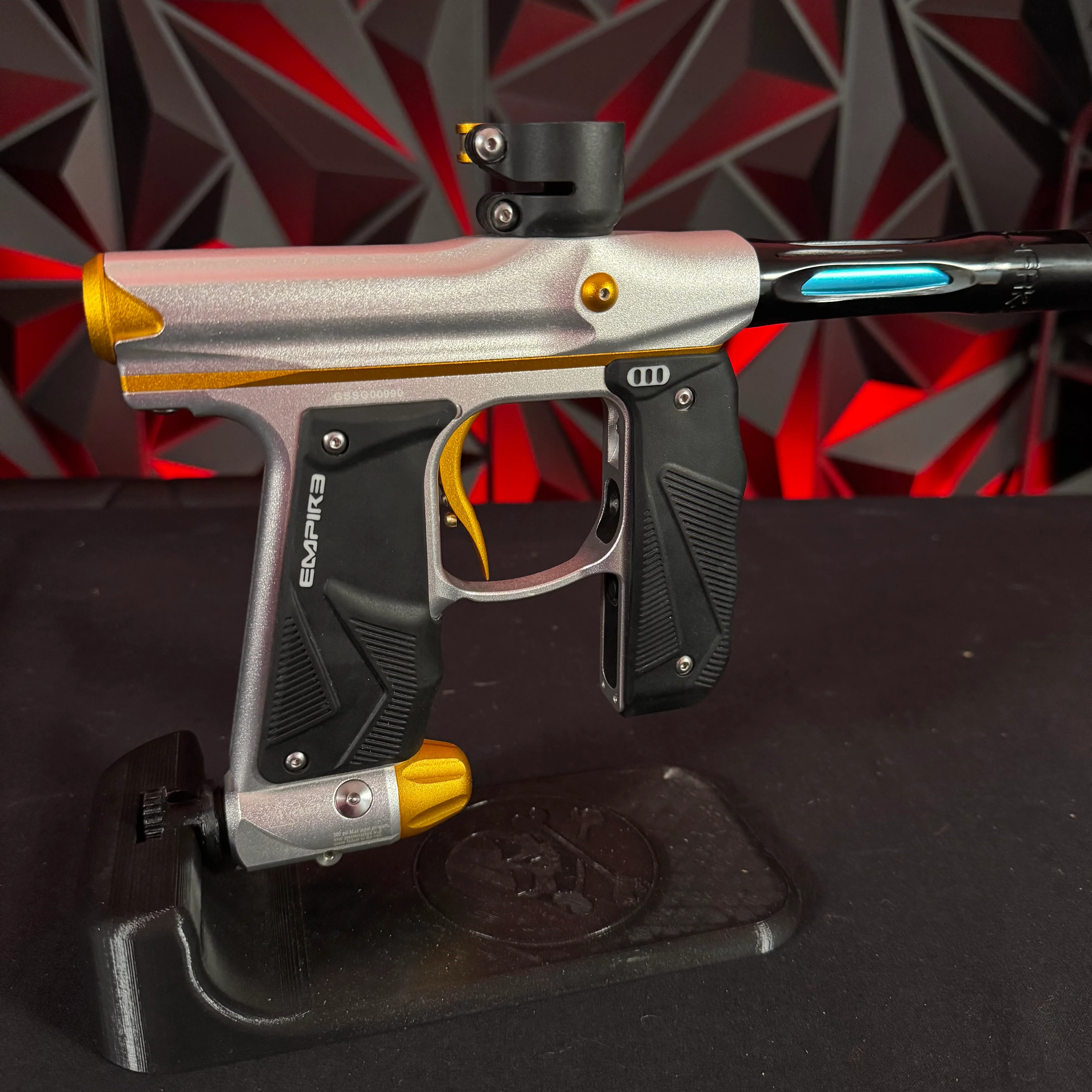 Used Empire Mini GS Paintball Gun - Dust Silver/Dust Gold w/Freak XL Barrel System - Image 2