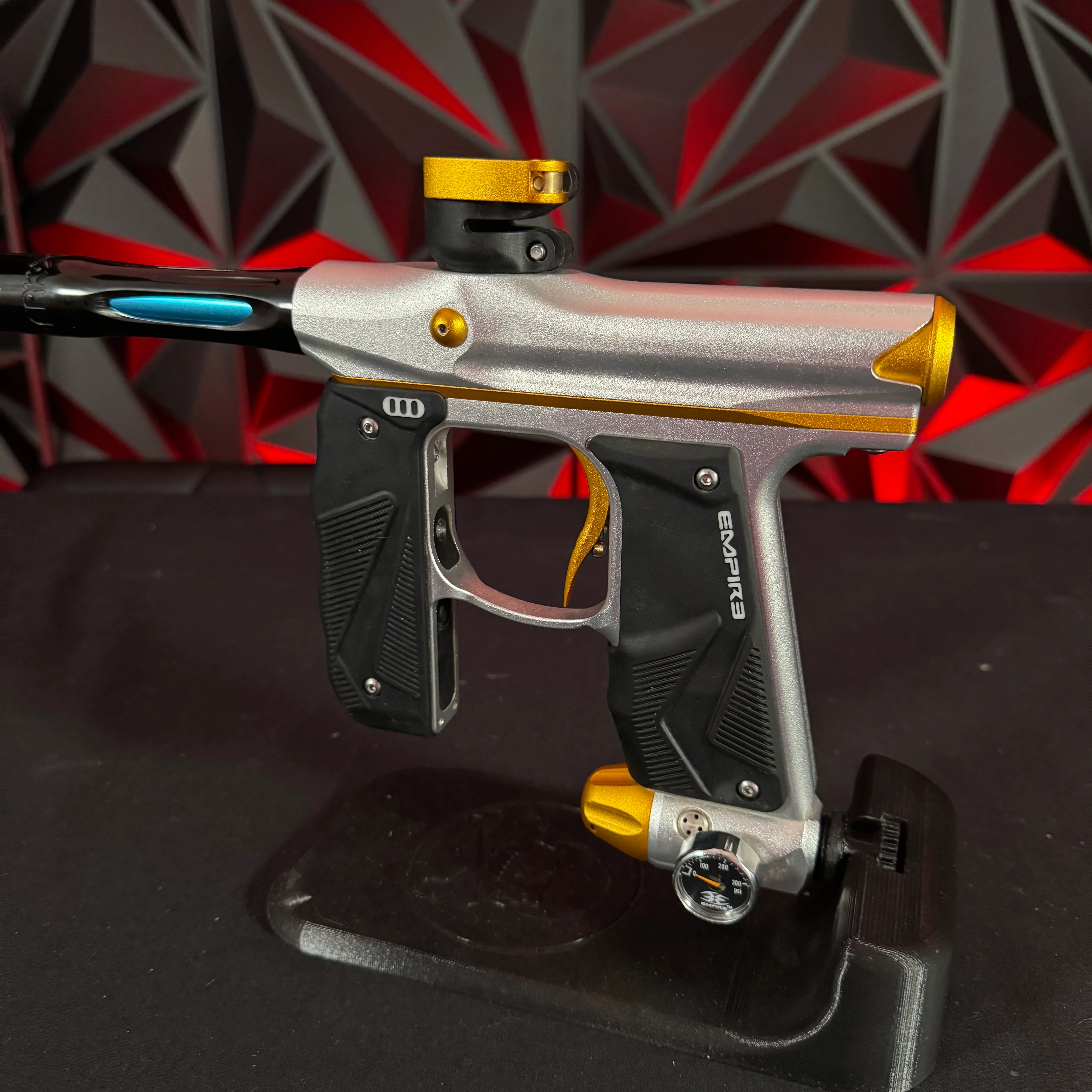 Used Empire Mini GS Paintball Gun - Dust Silver/Dust Gold w/Freak XL Barrel System - Image 3