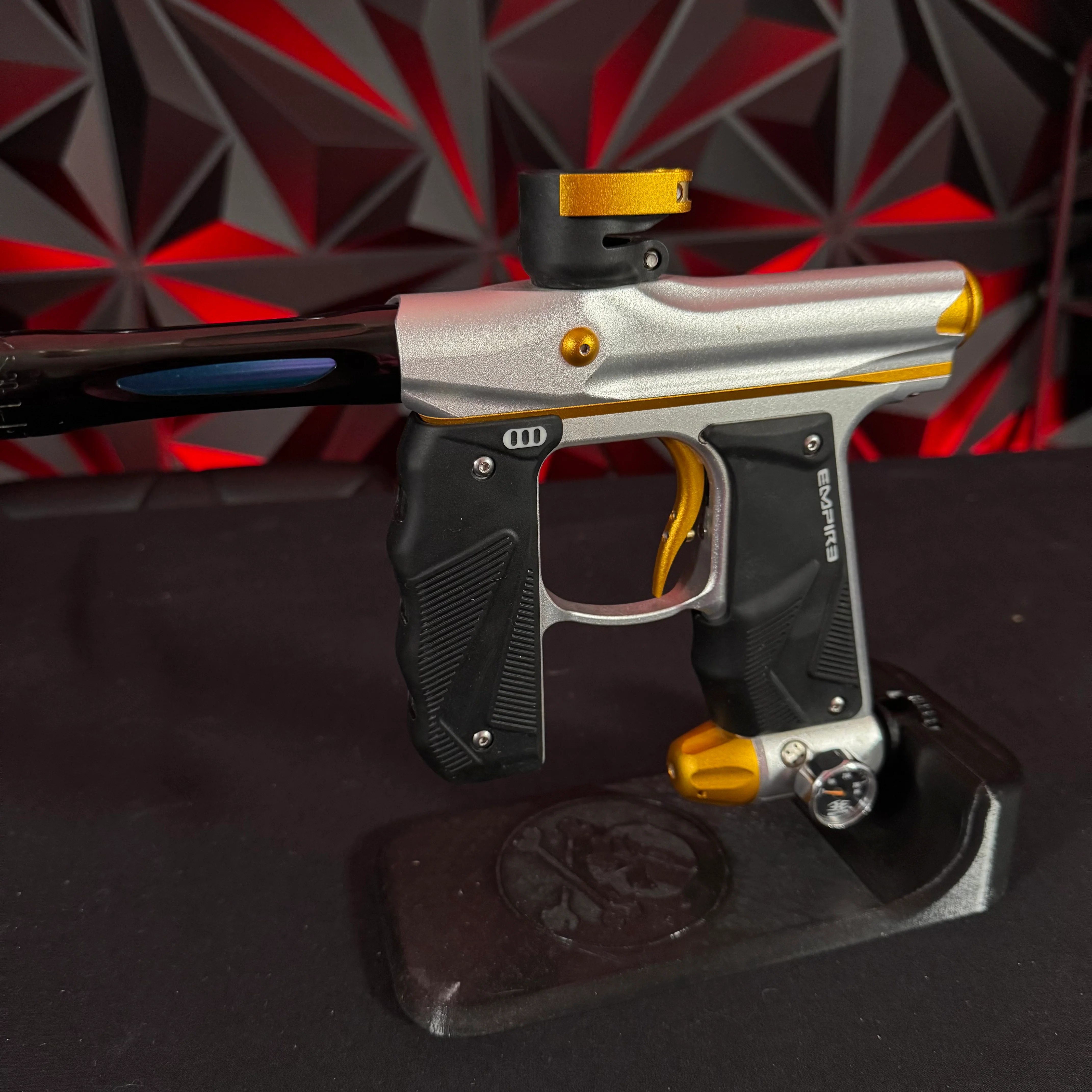 Used Empire Mini GS Paintball Gun - Dust Silver/Dust Gold w/Freak XL Barrel System - Image 5