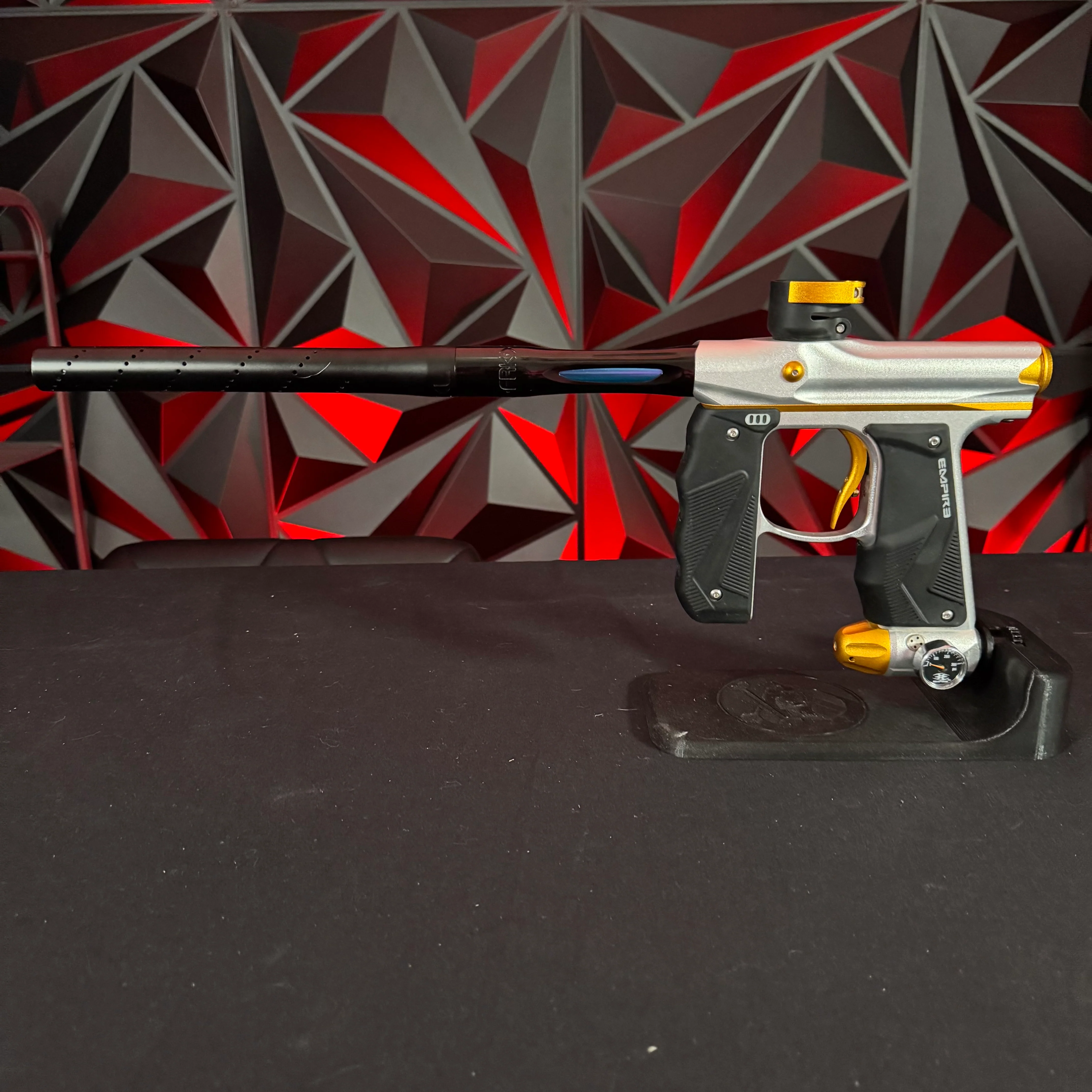 Used Empire Mini GS Paintball Gun - Dust Silver/Dust Gold w/Freak XL Barrel System - Image 7