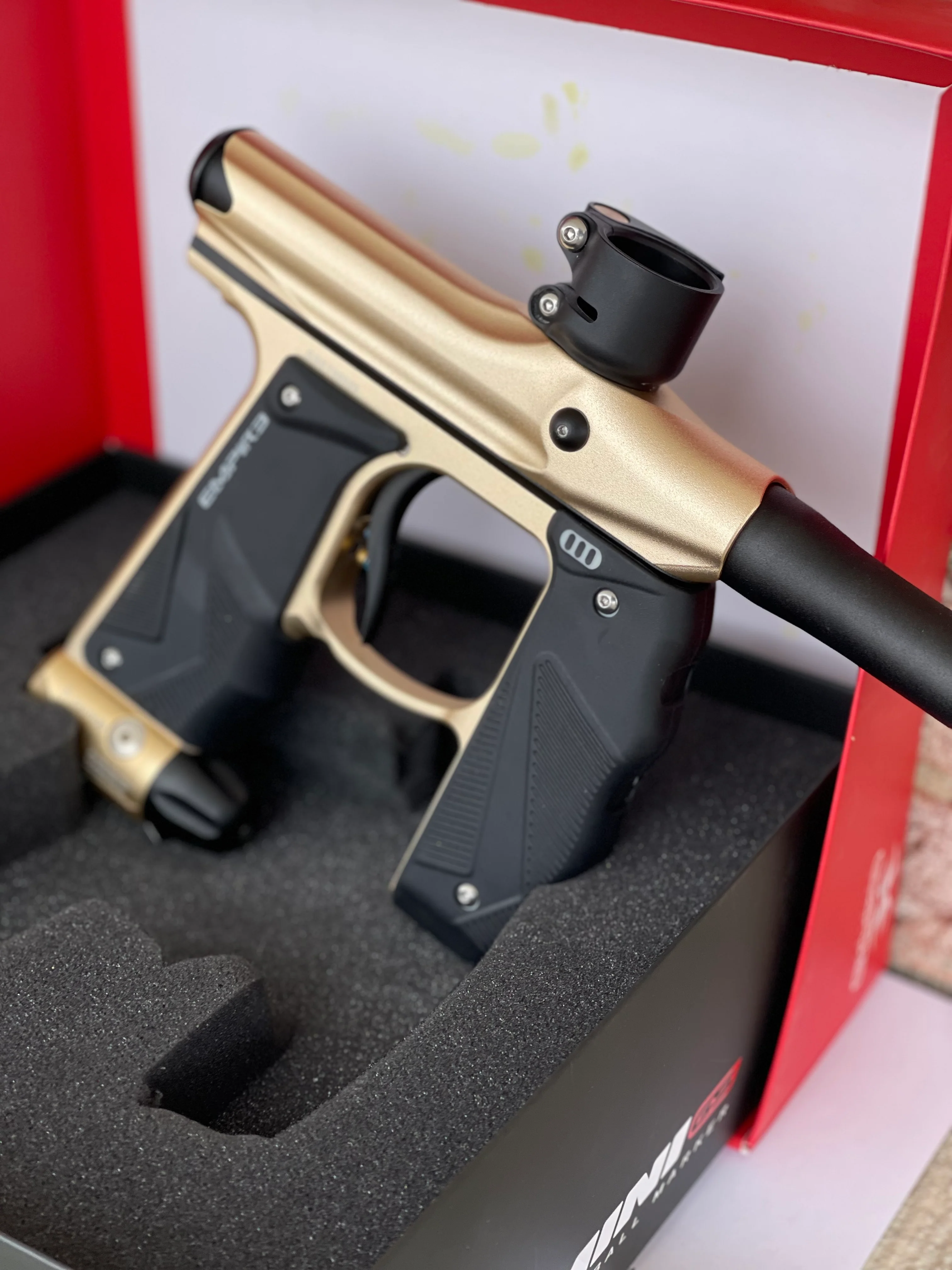 Used Empire Mini GS Paintball Gun - Dust Tan/Black w/ 2 Piece Barrel - Image 2