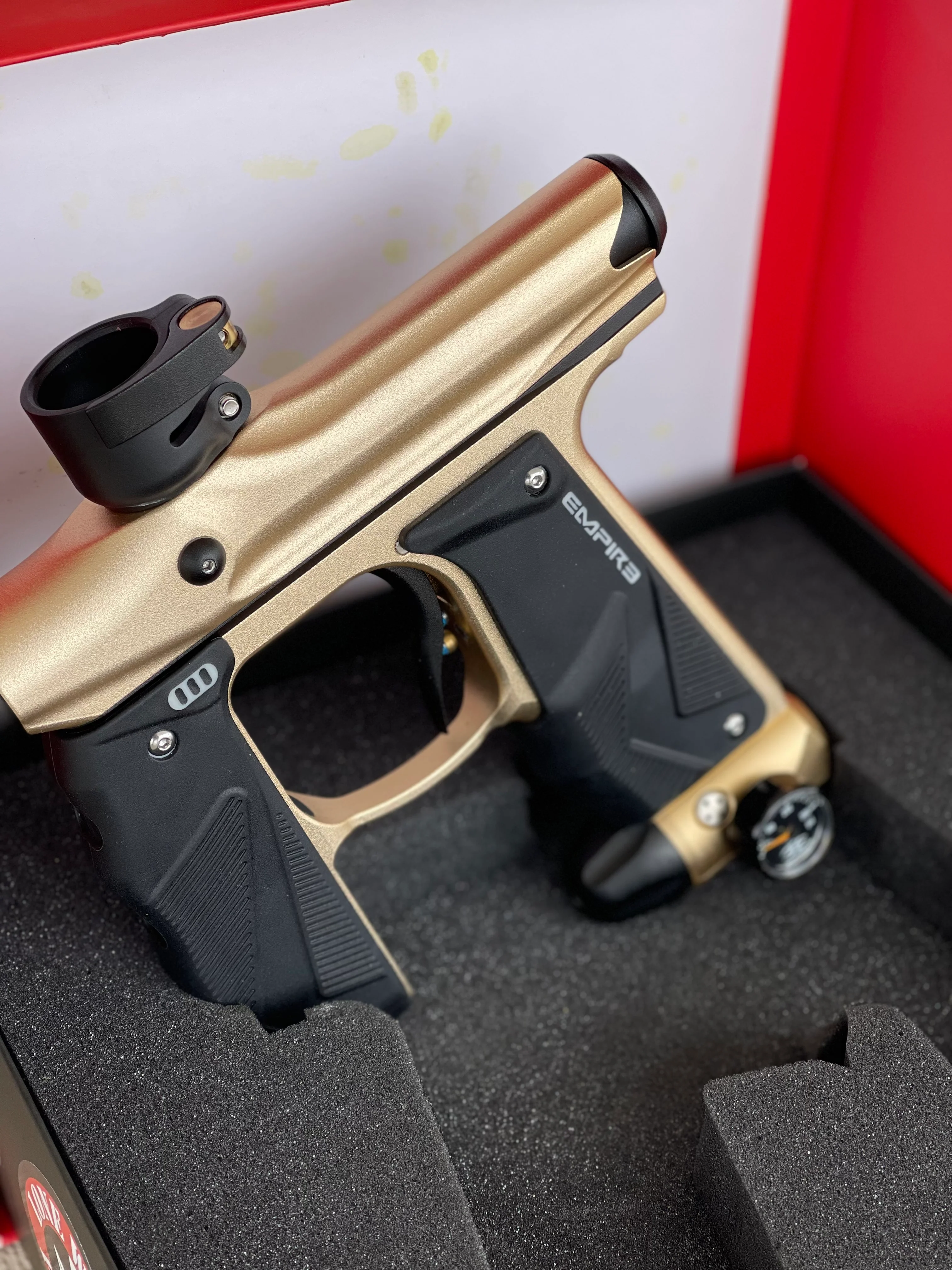 Used Empire Mini GS Paintball Gun - Dust Tan/Black w/ 2 Piece Barrel - Image 3