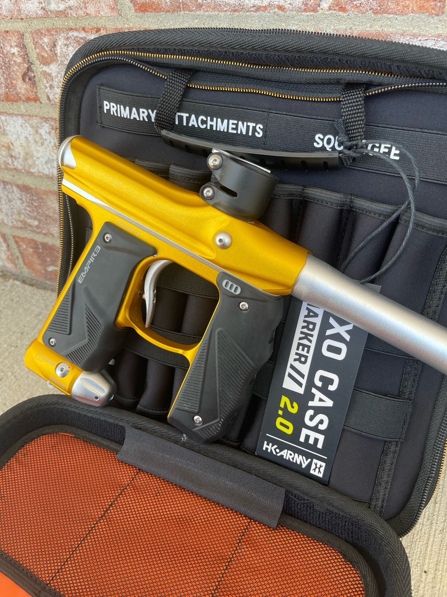 Used Empire Mini GS Paintball Gun w/ 2 Piece Barrel - Dust Gold / Silver w/ HK Army Exo 2.0 Marker Case - Image 3