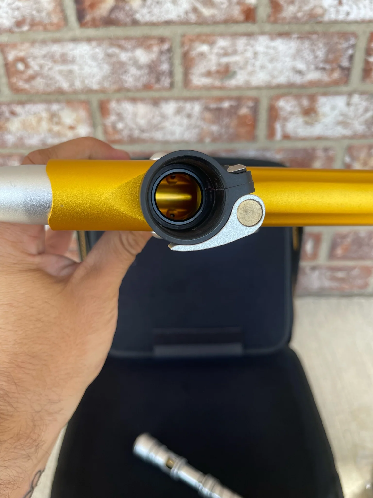 Used Empire Mini GS Paintball Gun w/ 2 Piece Barrel - Dust Gold / Silver w/ HK Army Exo 2.0 Marker Case - Image 8