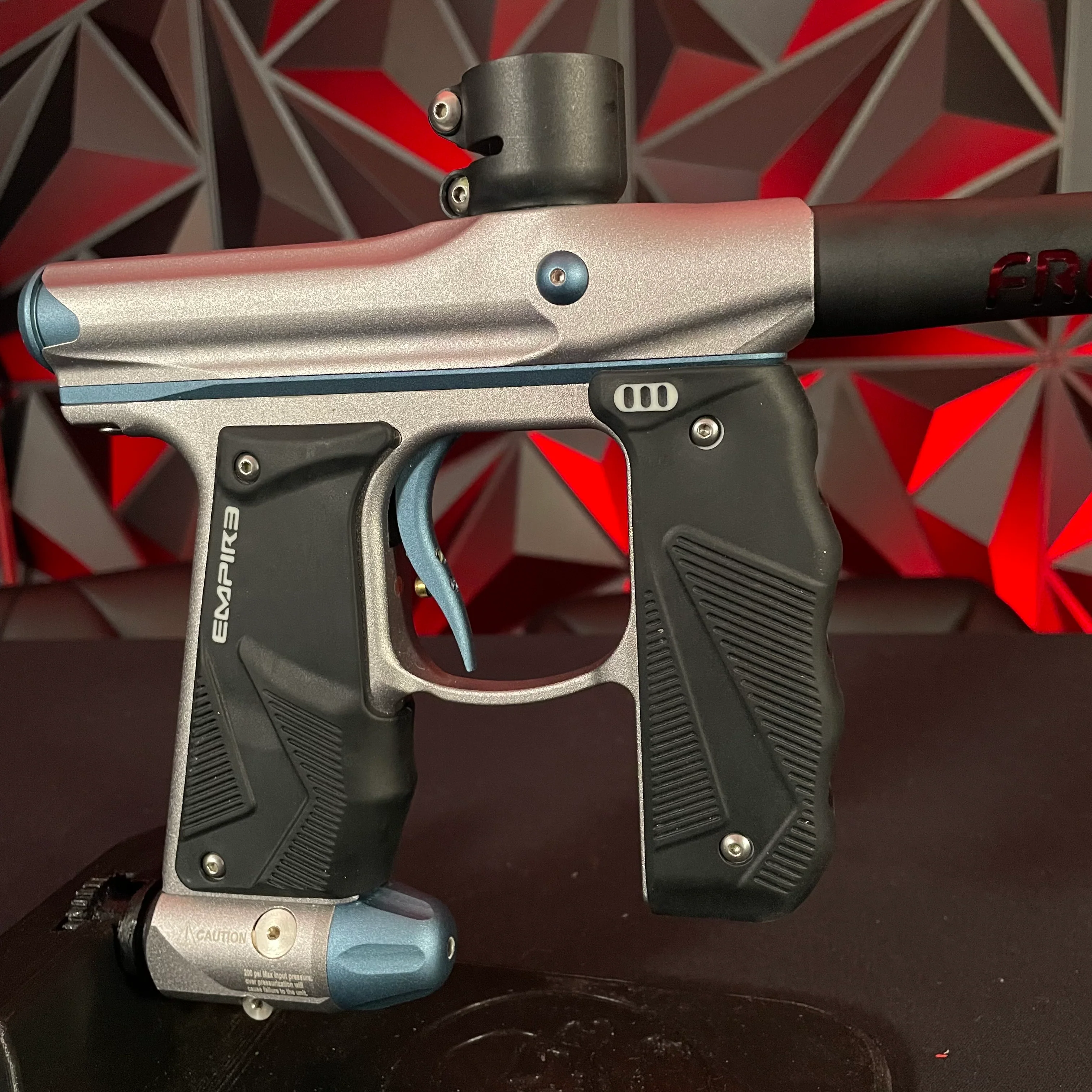 Used Empire Mini GS Paintball Gun - Grey/Blue w/Freak Jr Barrel - Image 3