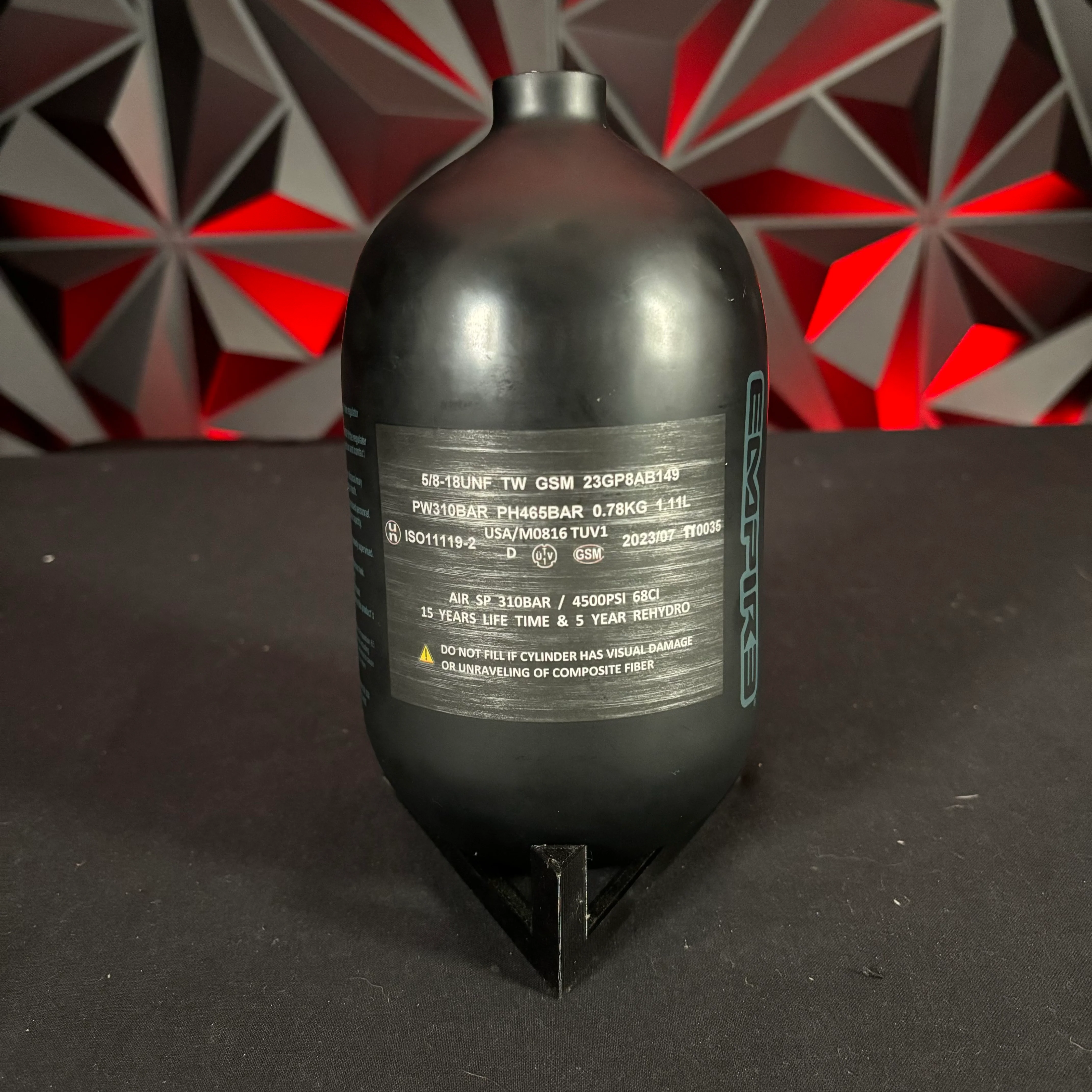 Used Empire Ultra 68/4500 Paintball Tank - Black Matte w/Grey - Image 2