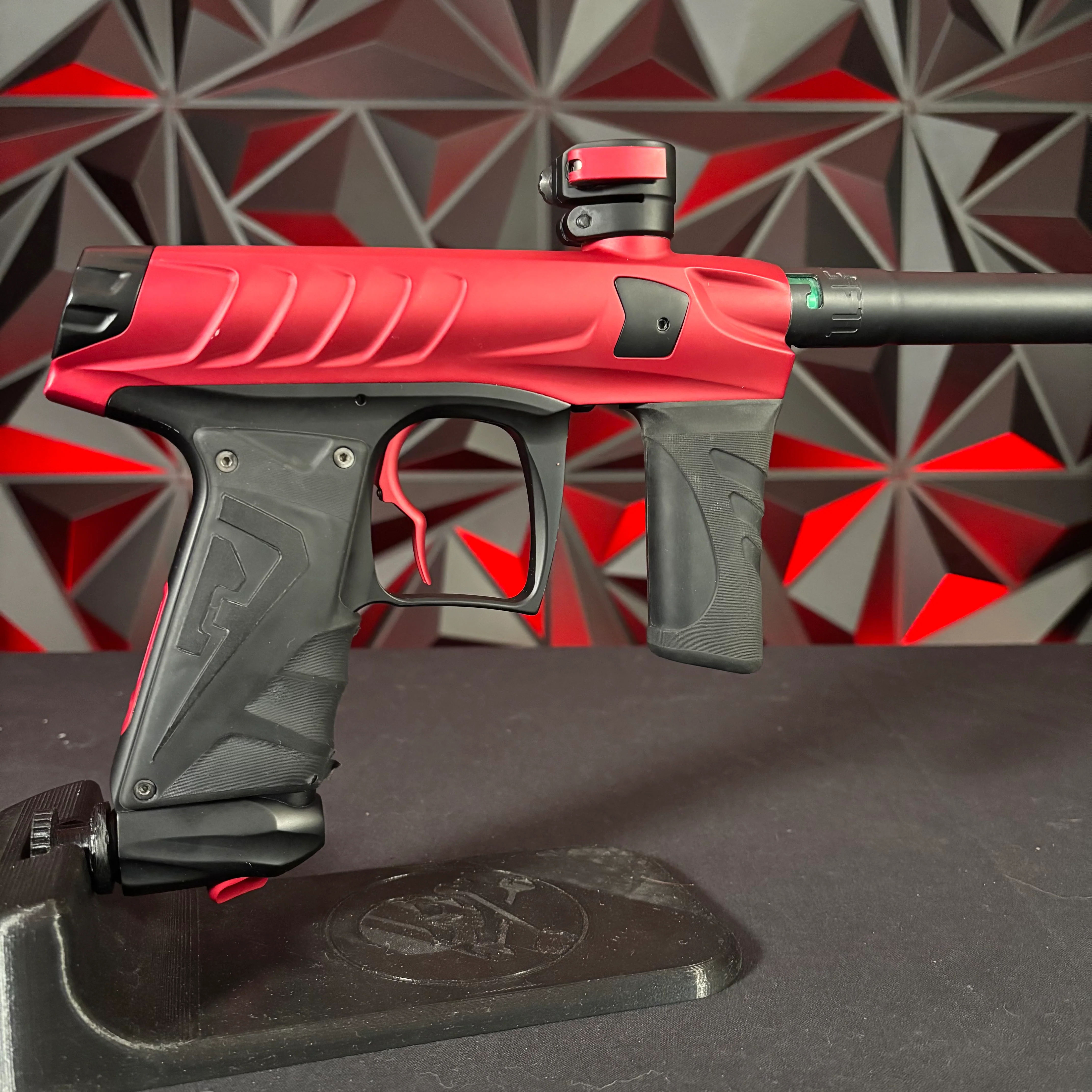 Used Field One Force Paintball Gun - Dust Red/Black w/V2 Upgrades *Except V2 Pillow Tip*, Uzaraski Grip, Stock Grip, Deuce Trigger, S Trigger, & 2 Lipo Batteries - Image 2
