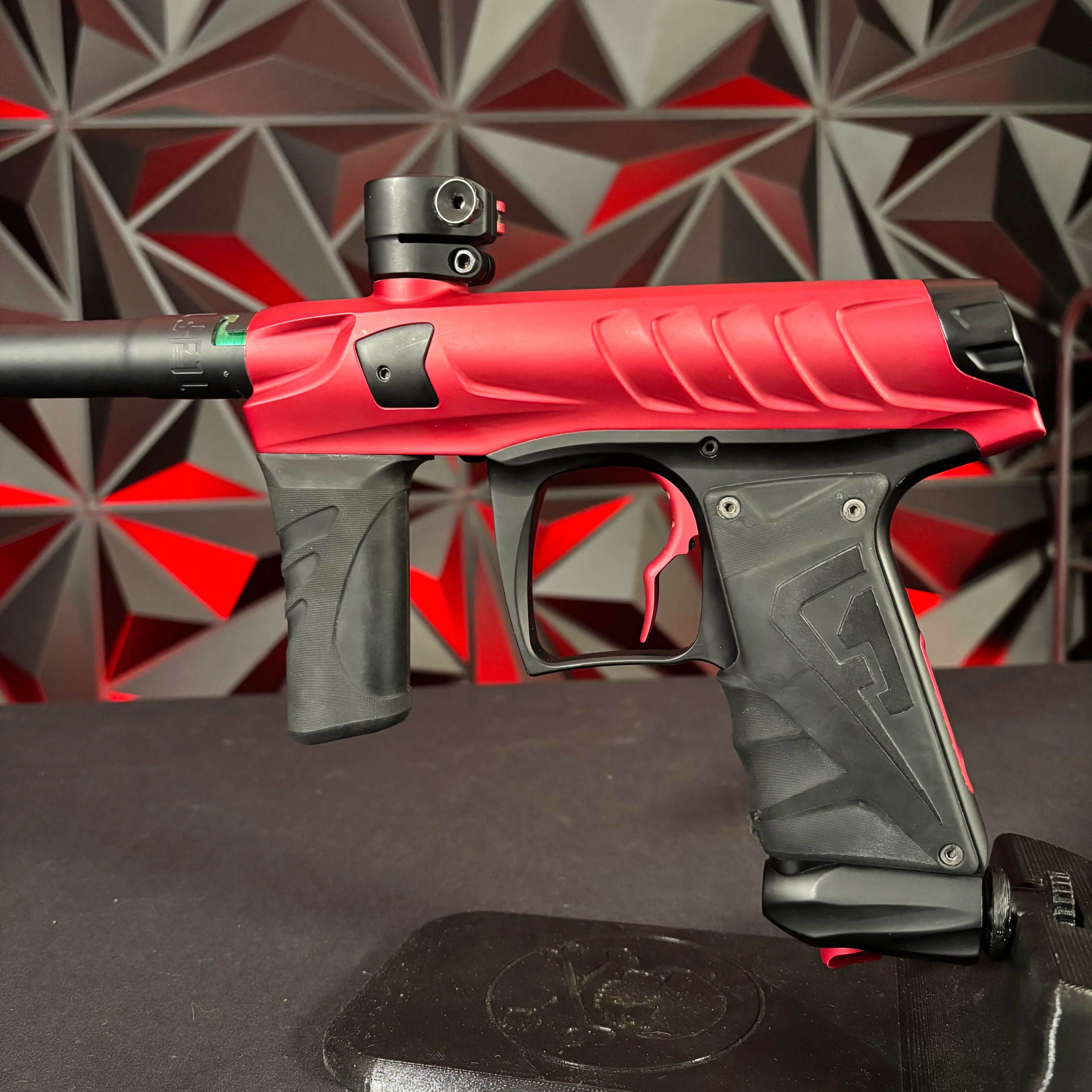 Used Field One Force Paintball Gun - Dust Red/Black w/V2 Upgrades *Except V2 Pillow Tip*, Uzaraski Grip, Stock Grip, Deuce Trigger, S Trigger, & 2 Lipo Batteries - Image 3
