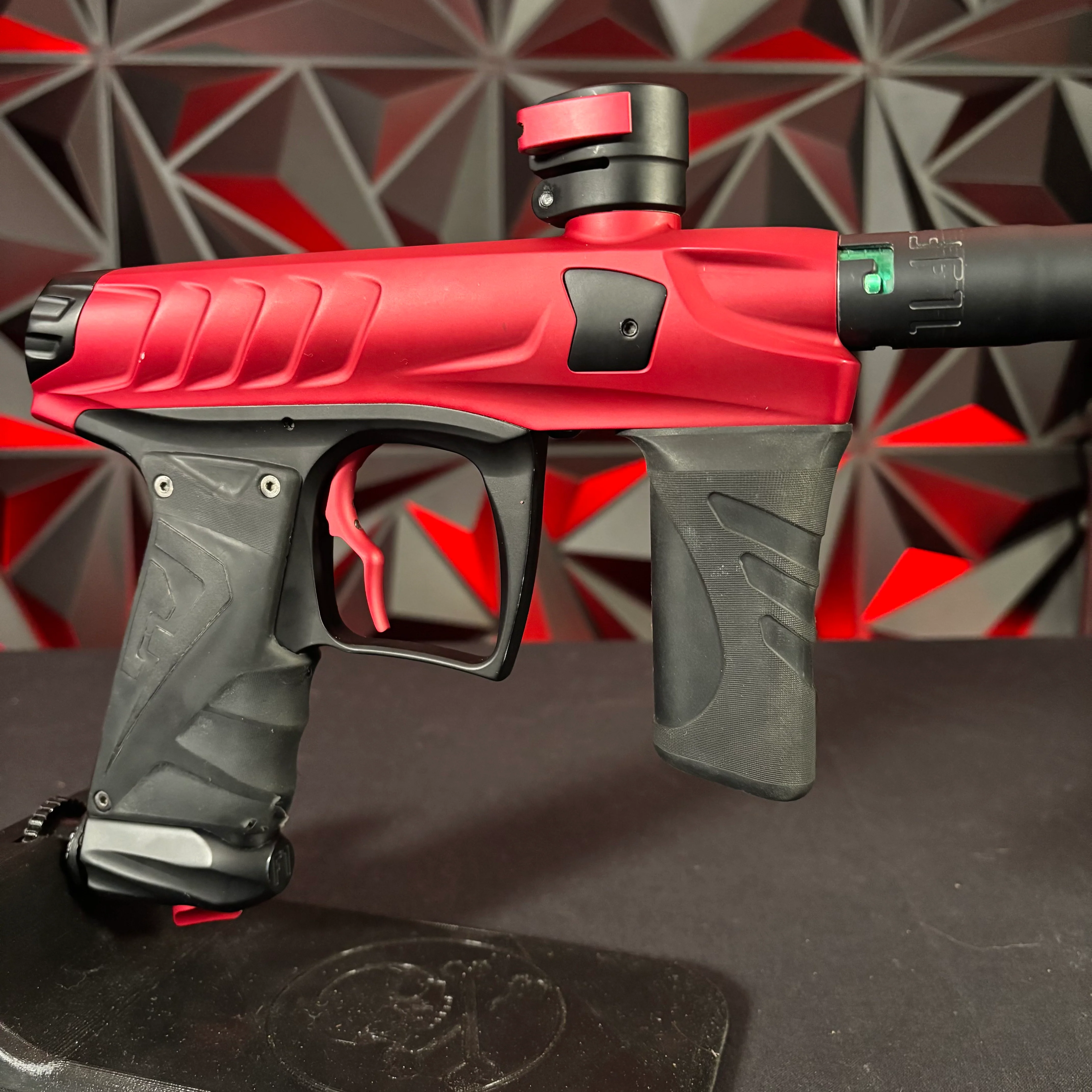 Used Field One Force Paintball Gun - Dust Red/Black w/V2 Upgrades *Except V2 Pillow Tip*, Uzaraski Grip, Stock Grip, Deuce Trigger, S Trigger, & 2 Lipo Batteries - Image 4