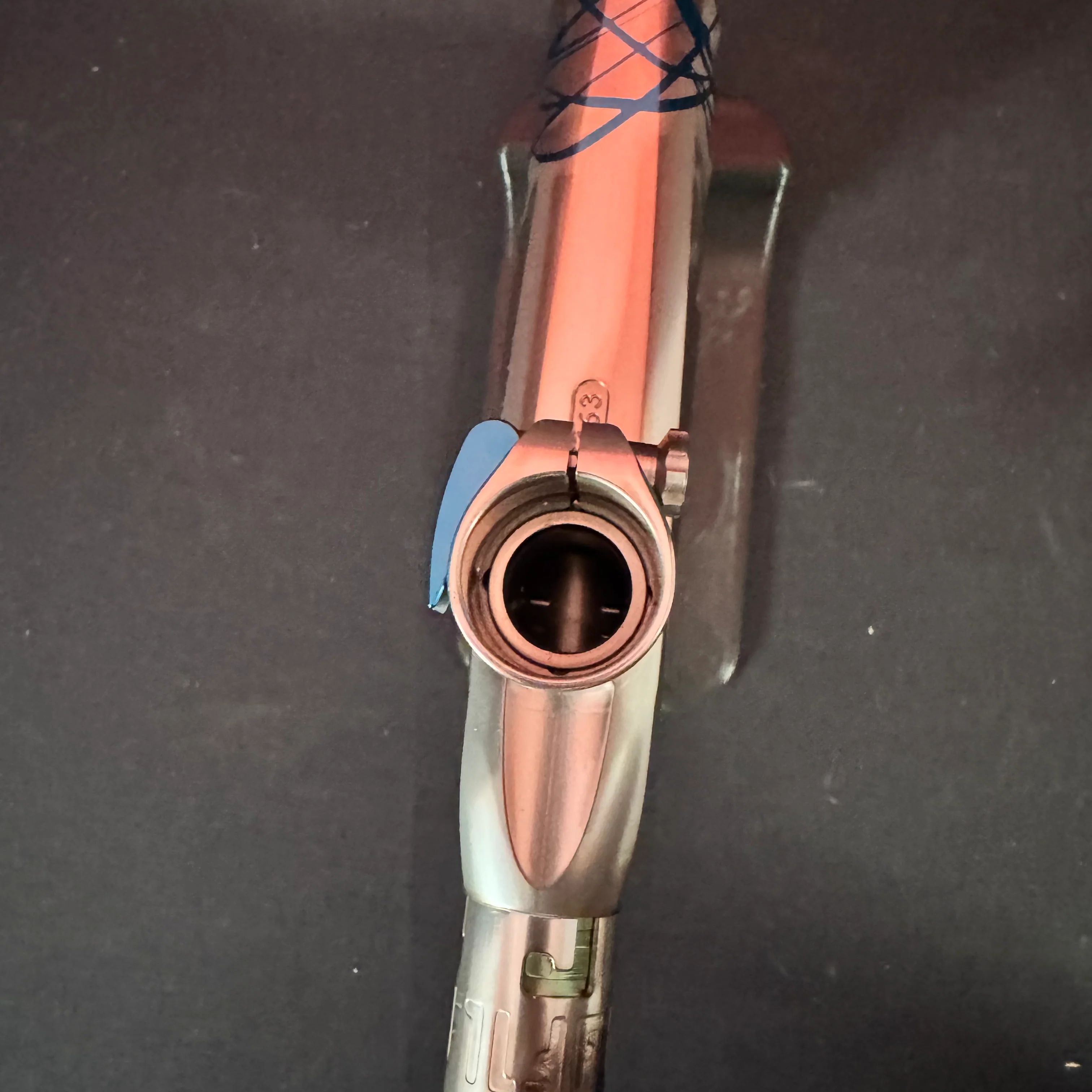 Used Field One Force Paintball Gun - Polished Silver w/Blue Splash & 6 Acculock Inserts - Image 10