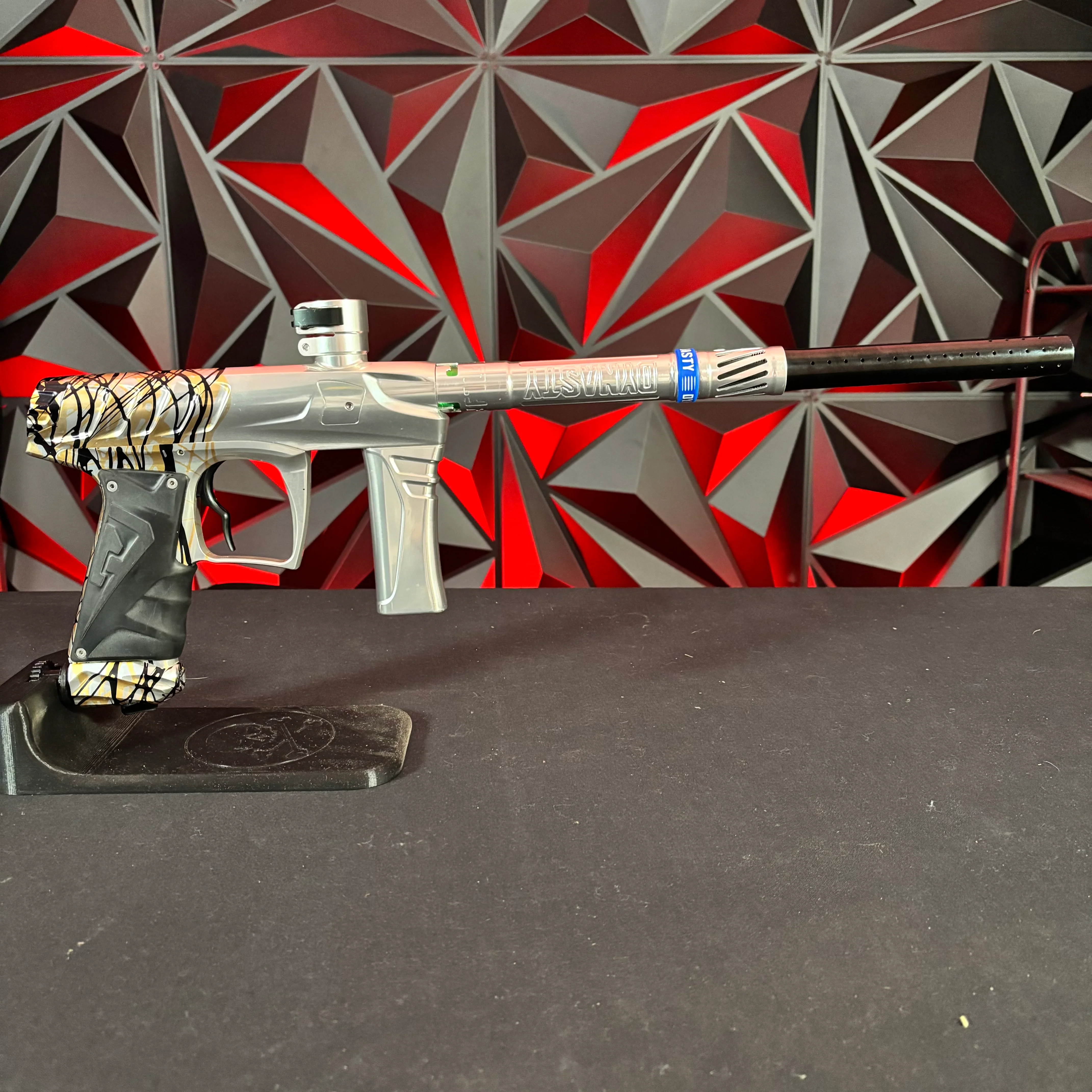 Used Field One Force Paintball Gun - Polished Gold/Black/Silver Splash & 3 Acculock Inserts - Image 6