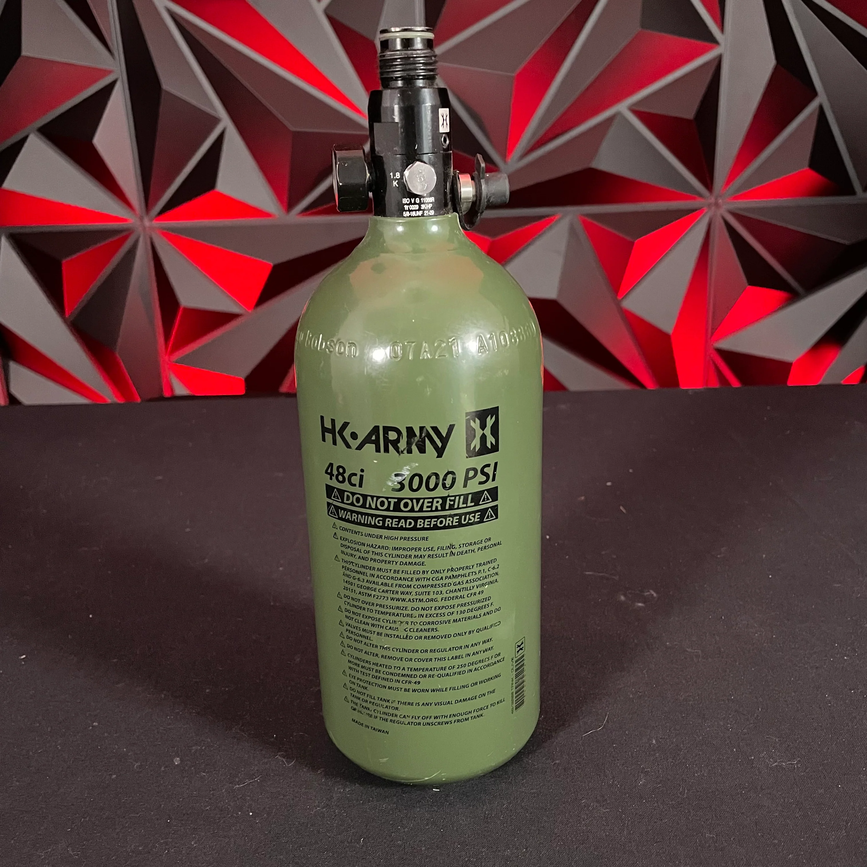 Used HK Army 48/3000 Paintball Tank - Olive - Image 2