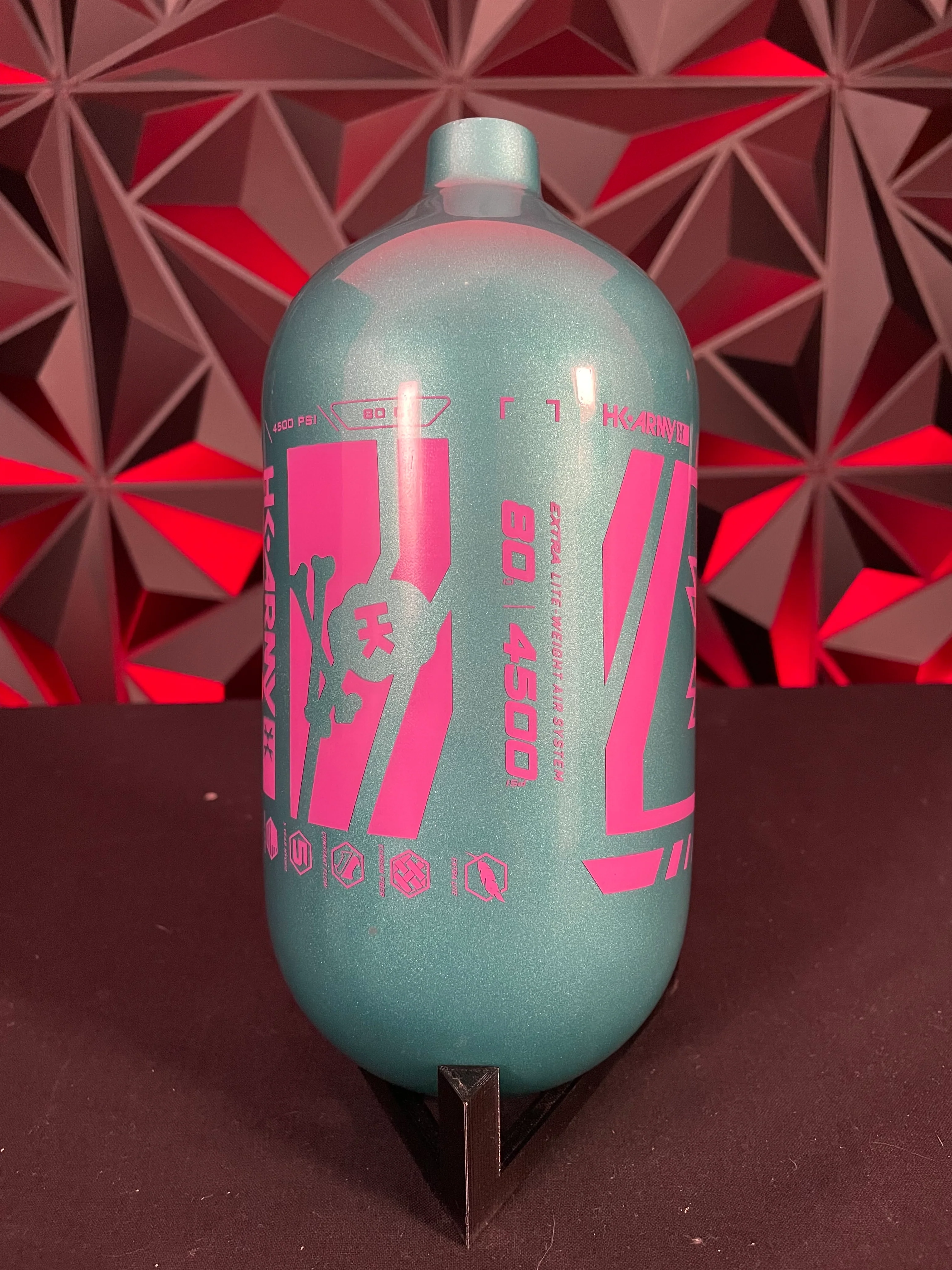Used HK Army "Aero Lite" Extra Lite 80/4500 Paintball Tank - Teal/Pink *BOTTLE ONLY* w/Infamous Tank Case - Image 2