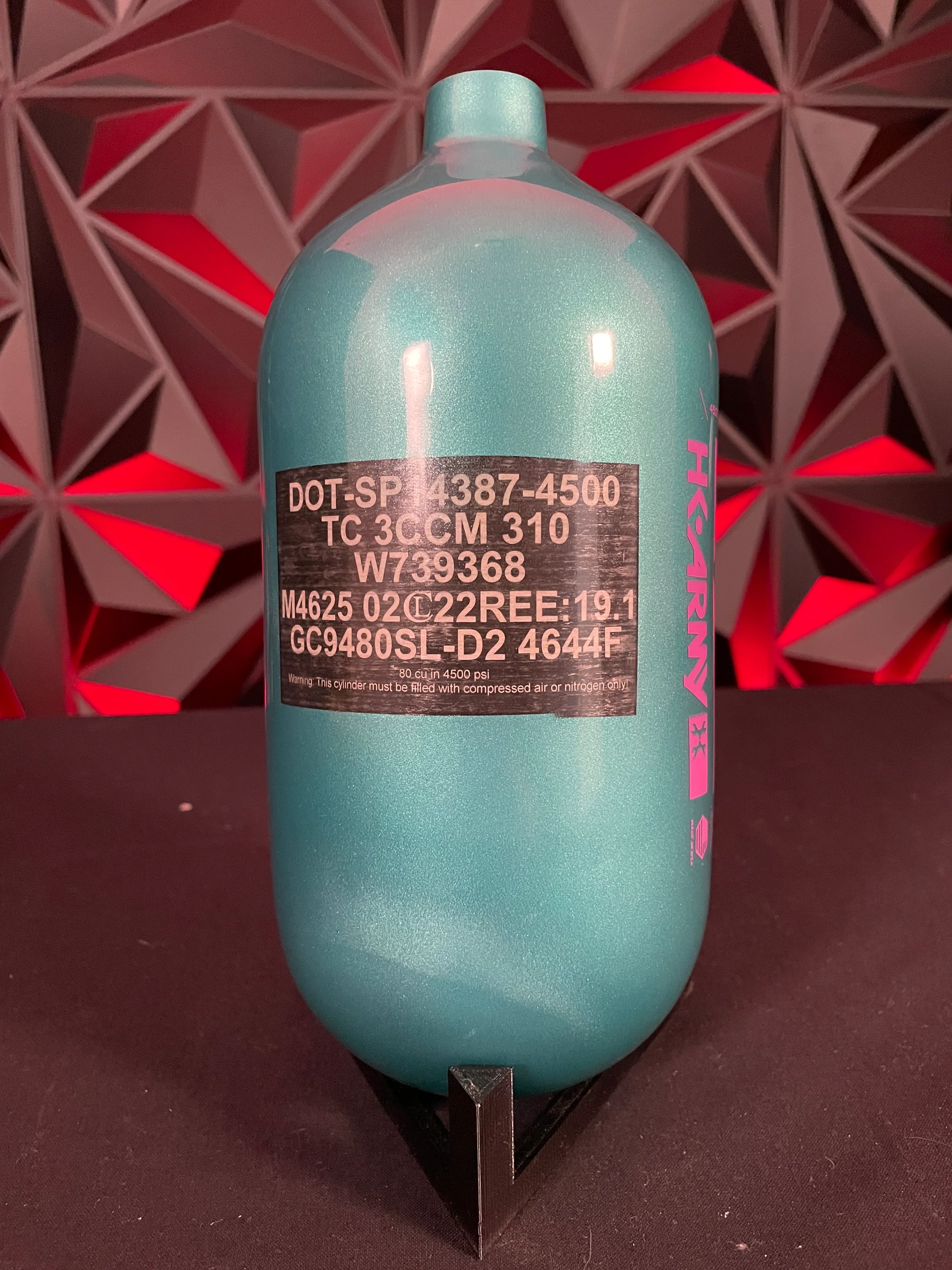 Used HK Army "Aero Lite" Extra Lite 80/4500 Paintball Tank - Teal/Pink *BOTTLE ONLY* w/Infamous Tank Case - Image 3