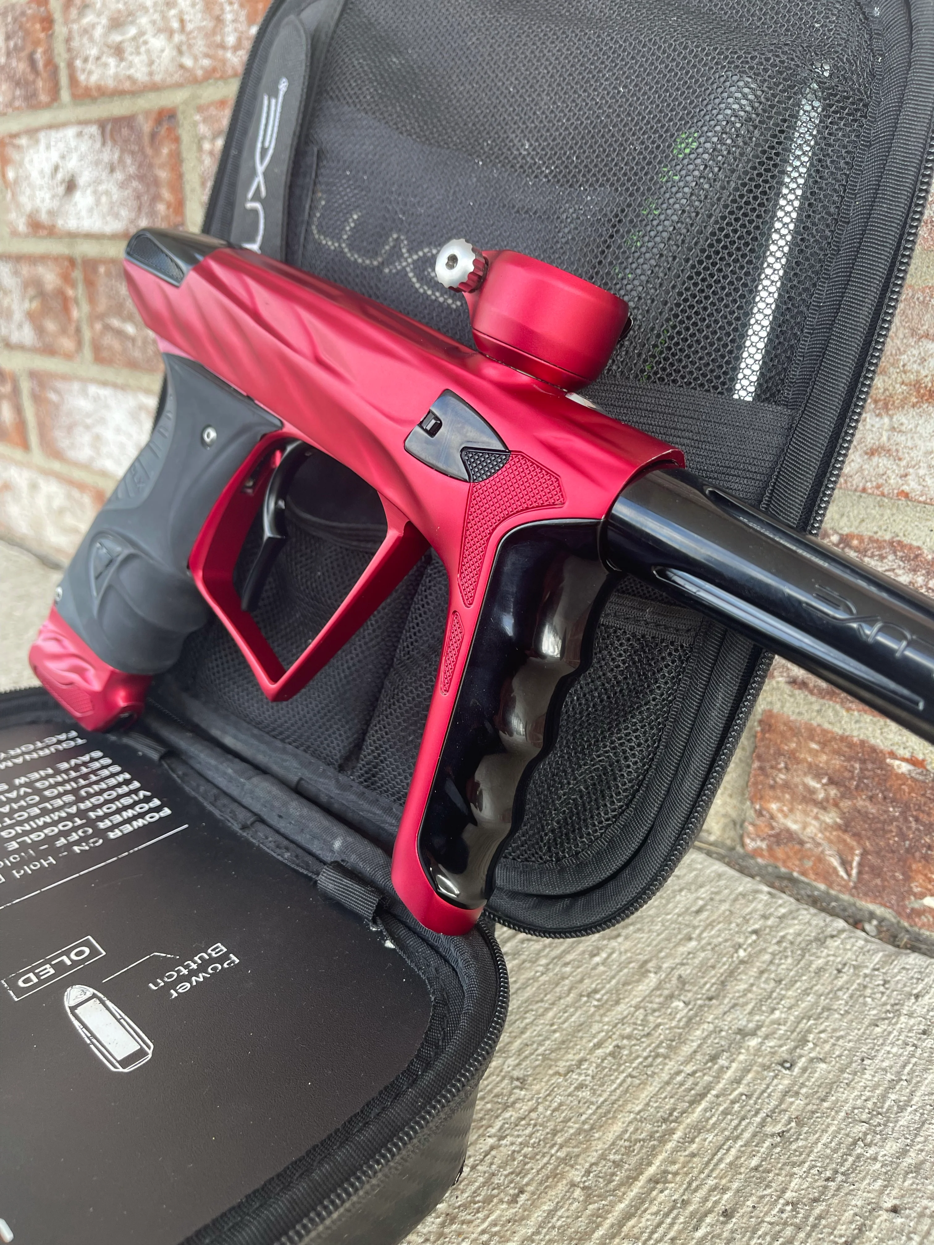 Used HK Army DLX Luxe X A51 Paintball Gun - Dust Red/Polished Black w/Infamous Deuce Trigger & Carbon IC Barrel - Image 3